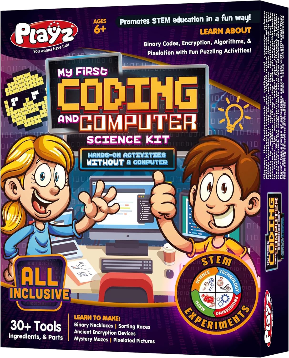 Playz My First Coding & Computer Science Kit – Learn About Binary Codes, Encryption, Algorithms & Pixelation Through Fun Puzzling Activities Without Using a Computer for Boys, Girls, Teenagers, Kids Playz My First Coding & Computer Science Kit – Learn About Binary Codes, Encryption, Algorithms & Pixelation Through Fun Puzzling Activities Without Using a Computer for Boys, Girls, Teenagers, Kids