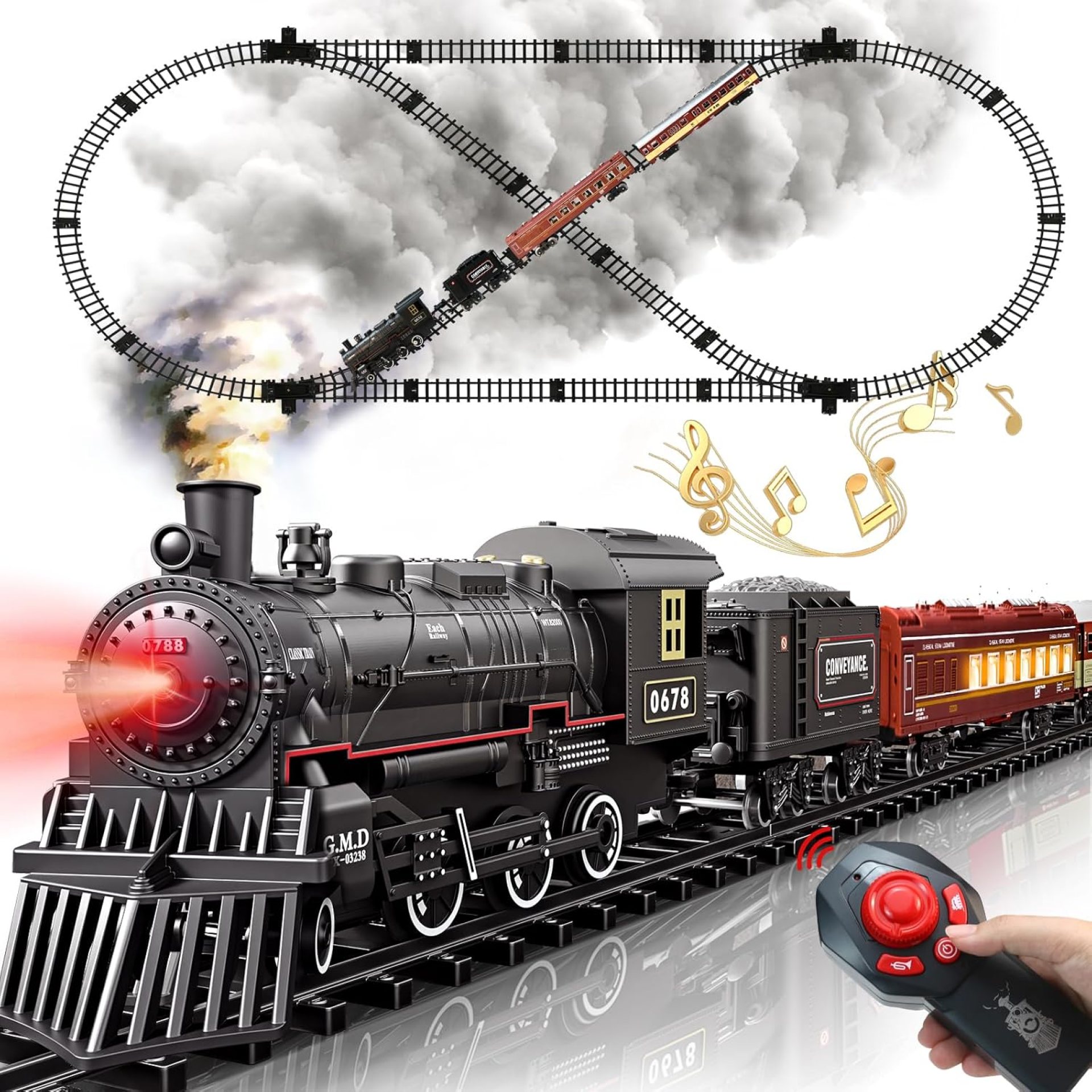 Train Set – Remote Control Train Toys w/Luxury Track & Lighting Passenger Carriage, Rechargeable Battery Train Sets w/Smoke,Whistle & Lights, Toys Decoration for 3 4 5 6 7 8 Boys Girls Train Set – Remote Control Train Toys w/Luxury Track & Lighting Passenger Carriage, Rechargeable Battery Train Sets w/Smoke,Whistle & Lights, Toys Decoration for 3 4 5 6 7 8 Boys Girls