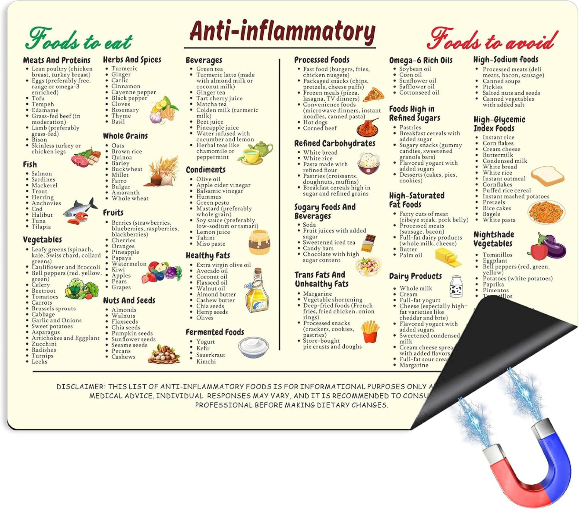 Anti-Inflammatory Diet Magnetic Cheat Sheet – Complete Foods List Chart, Nutrition Guide for Beginners, Kitchen & Dining Room Reference Magnet, 8x12in Anti-Inflammatory Diet Magnetic Cheat Sheet – Complete Foods List Chart, Nutrition Guide for Beginners, Kitchen & Dining Room Reference Magnet, 8x12in