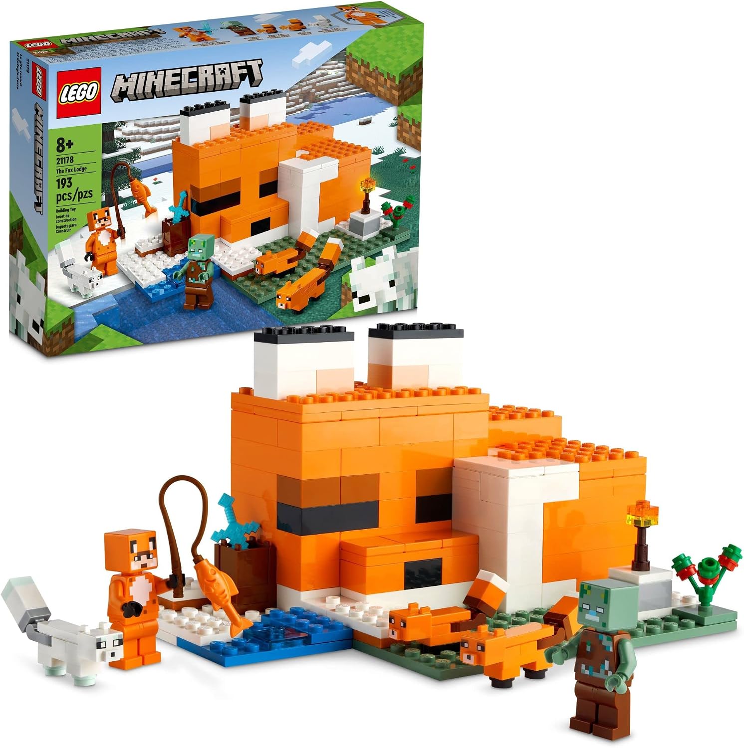 LEGO Minecraft The Fox Lodge House 21178 Animal Toys with Drowned Zombie Figure, Birthday Gift for Grandchildren, Kids, Boys and Girls Ages 8 and Up LEGO Minecraft The Fox Lodge House 21178 Animal Toys with Drowned Zombie Figure, Birthday Gift for Grandchildren, Kids, Boys and Girls Ages 8 and Up