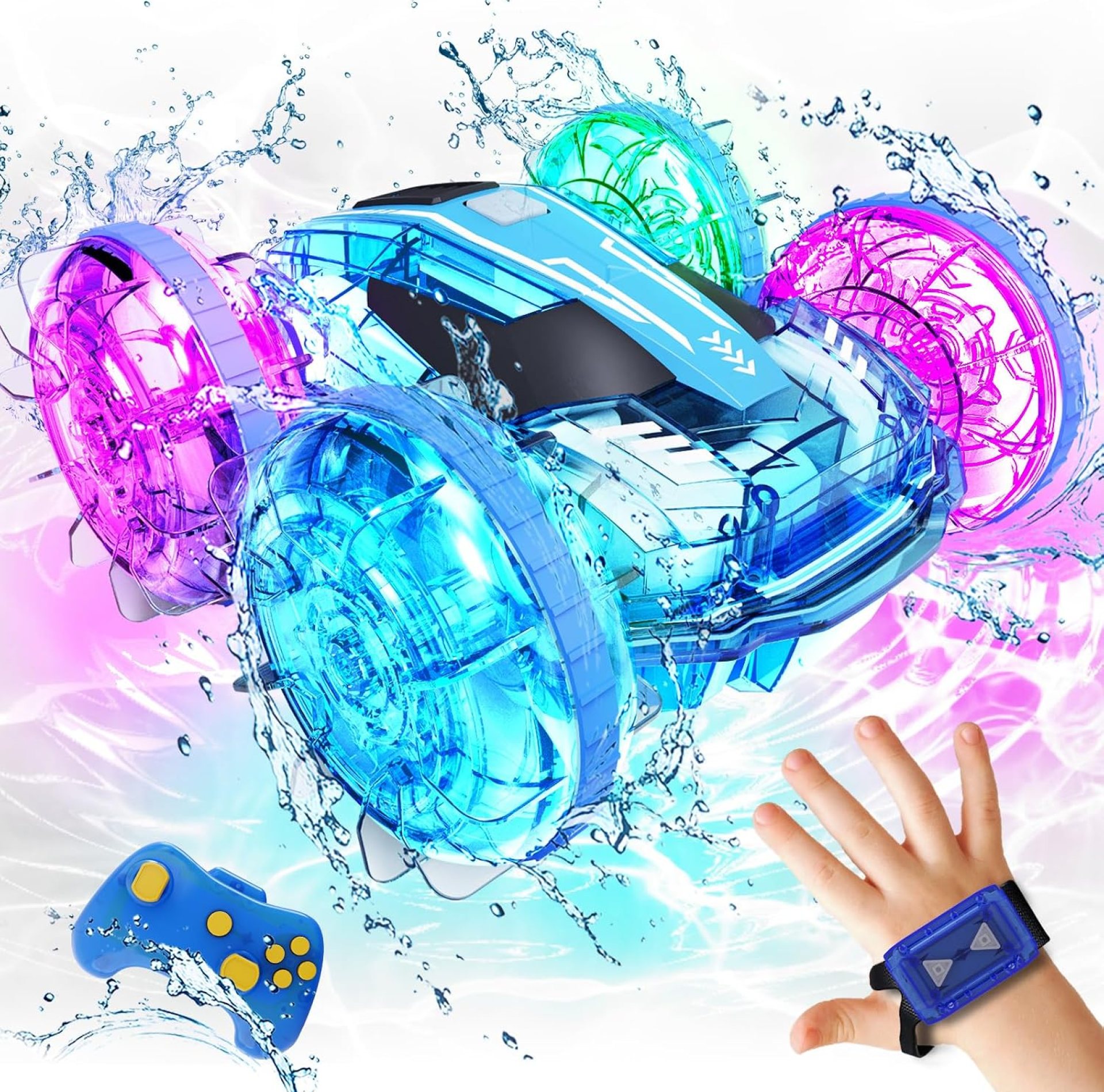 Tecnock Amphibious Remote Control Car Boat for Kids, 4WD RC Stunt Car with Waterproof Remote Control, 2.4GHz Gesture RC Cars with LED Lights, Water Pool Toys Gifts for Boys, Girls Tecnock Amphibious Remote Control Car Boat for Kids, 4WD RC Stunt Car with Waterproof Remote Control, 2.4GHz Gesture RC Cars with LED Lights, Water Pool Toys Gifts for Boys, Girls