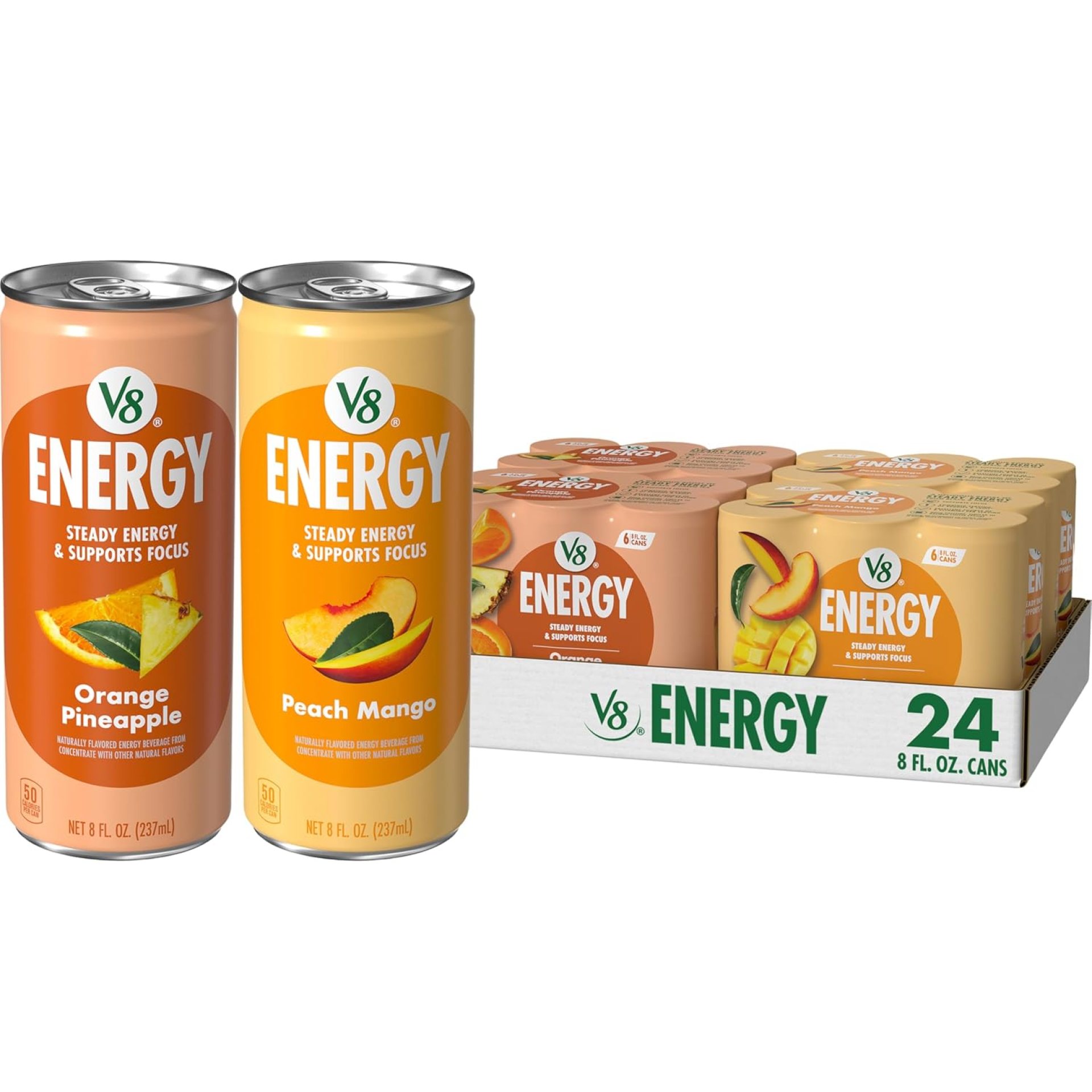 V8 +Energy Peach Mango and Orange Pineapple Juice Energy Drinks, 8 fl oz Can (24 Pack) V8 +Energy Peach Mango and Orange Pineapple Juice Energy Drinks, 8 fl oz Can (24 Pack)
