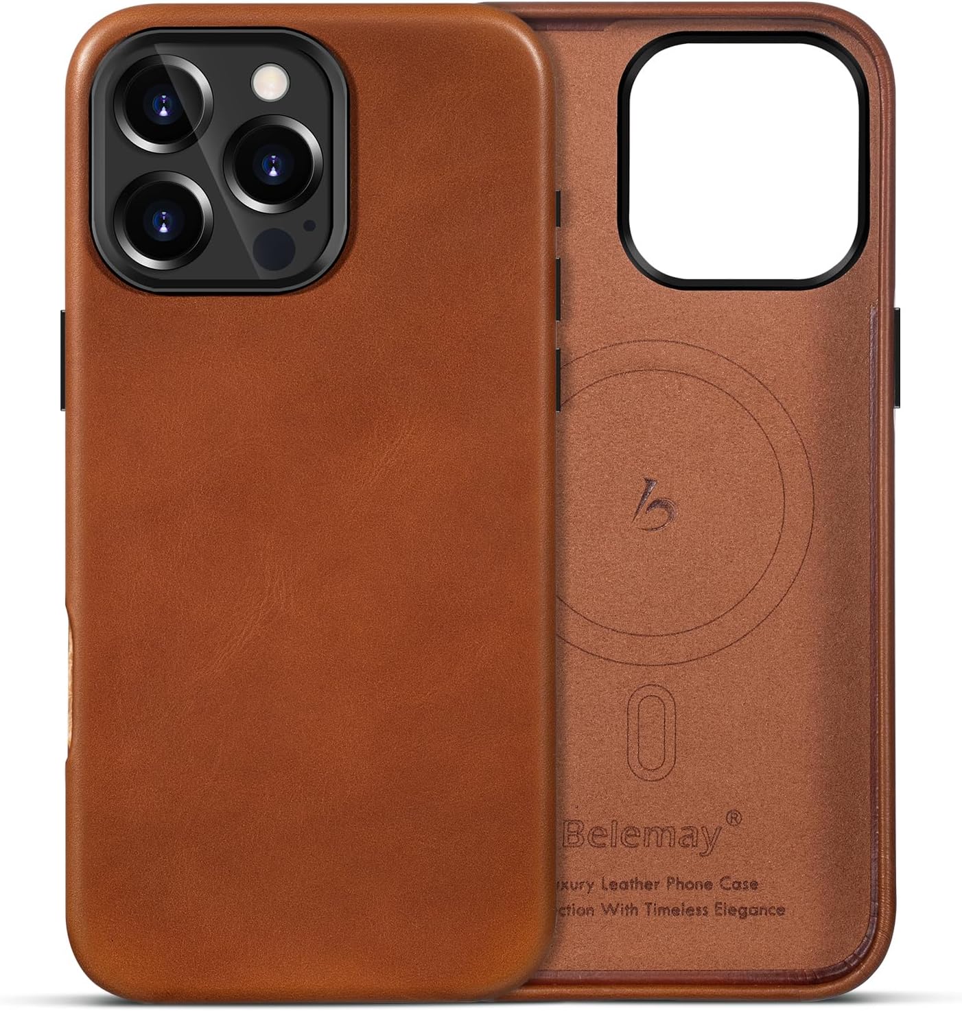 Belemay Compatible with iPhone 16 Pro Max Leather Case, Compatible with MagSafe, Premium Full-Grain Vegetable-Tanned Smooth Leather, Metal Buttons & Camera Bump Frame, Luxury Cover (6.9″) Saddle Brown Belemay Compatible with iPhone 16 Pro Max Leather Case, Compatible with MagSafe, Premium Full-Grain Vegetable-Tanned Smooth Leather, Metal Buttons & Camera Bump Frame, Luxury Cover (6.9″) Saddle Brown