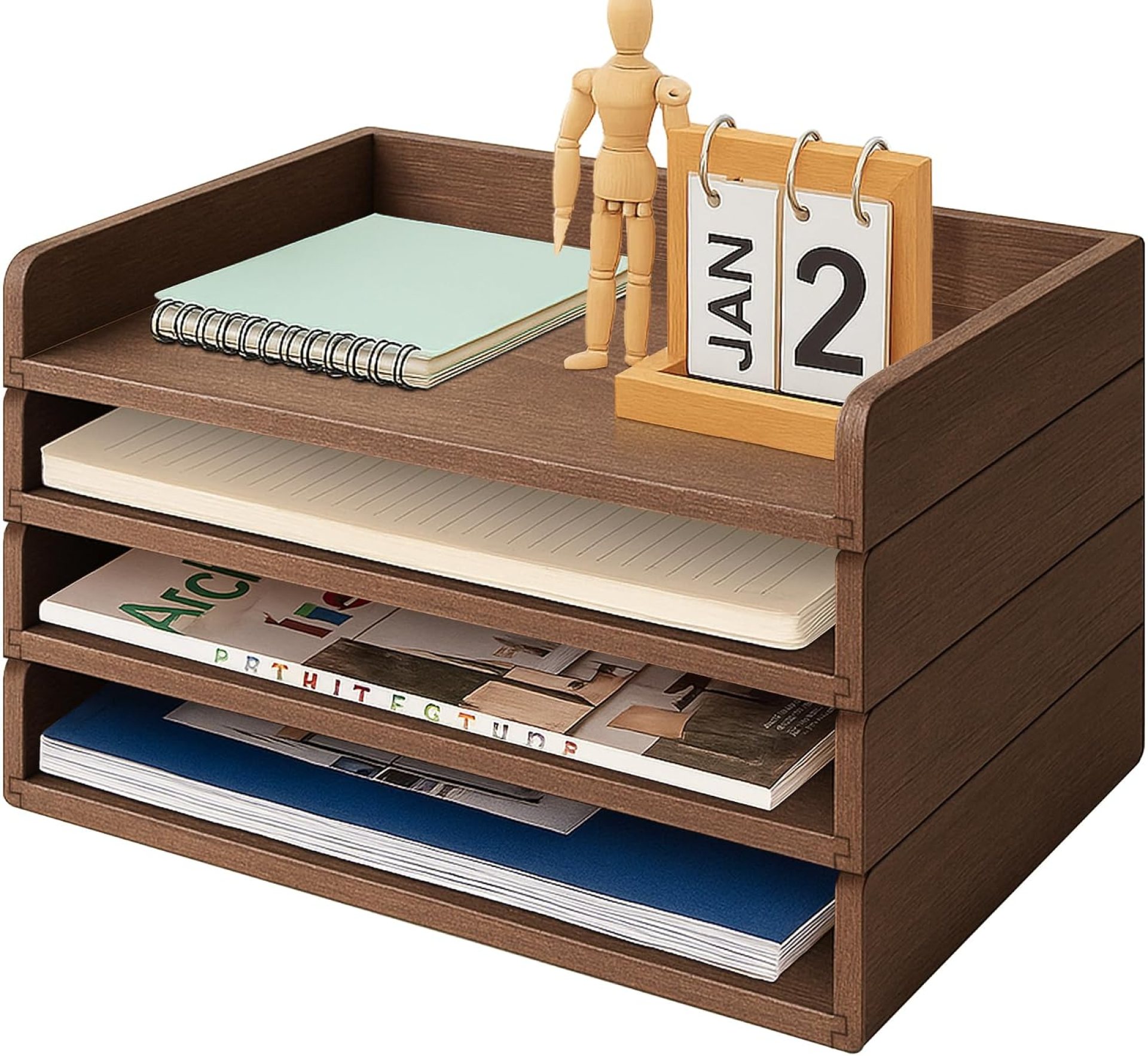 Wooden Paper Tray Organizer for Desk,Stackable Paper Holder and Letter Tray,4-Tier Desktop File Storage Rack for Study,Home and Office(Walnut,14″ x 9.5″ x 2.5″) Wooden Paper Tray Organizer for Desk,Stackable Paper Holder and Letter Tray,4-Tier Desktop File Storage Rack for Study,Home and Office(Walnut,14″ x 9.5″ x 2.5″)