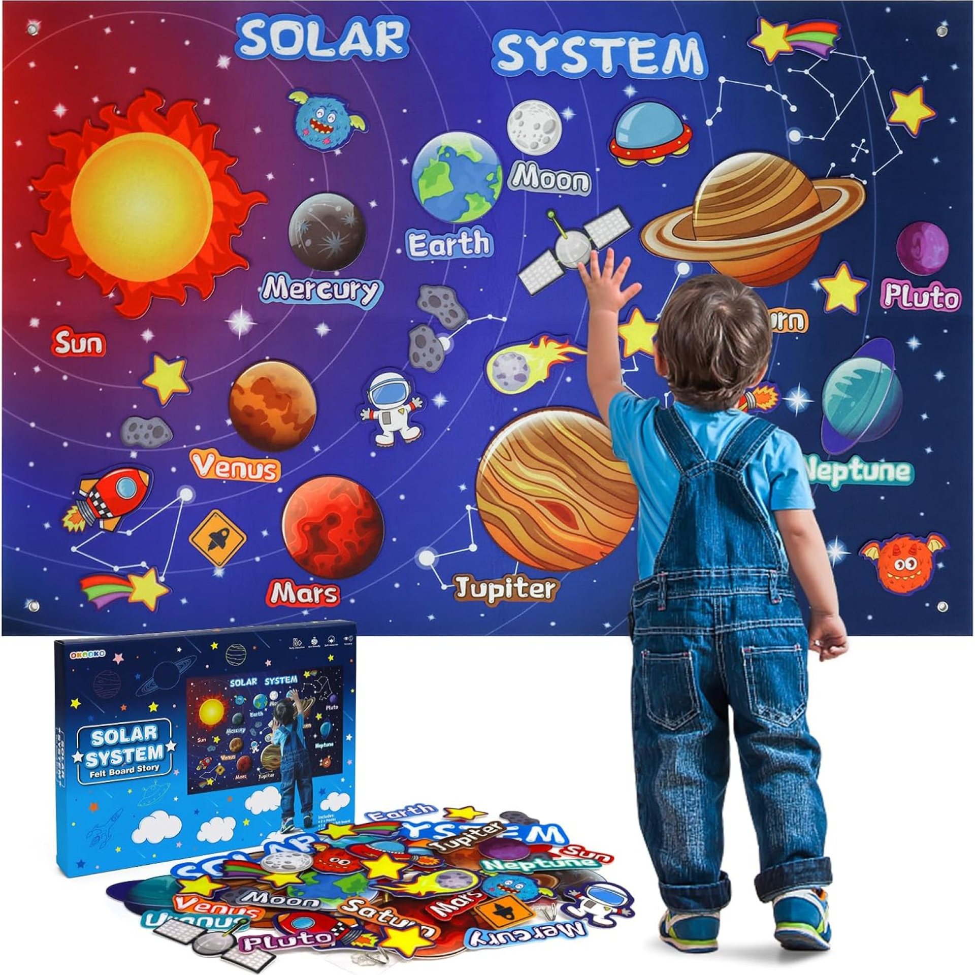 OKOOKO Solar System Felt Story Board Set 41PCS 43x29inch Outer Space Universe Storytelling with Hooks Astronaut Planets Galaxy Preschool Craft Early Learning Interactive Play Kit for Toddlers Kids OKOOKO Solar System Felt Story Board Set 41PCS 43x29inch Outer Space Universe Storytelling with Hooks Astronaut Planets Galaxy Preschool Craft Early Learning Interactive Play Kit for Toddlers Kids