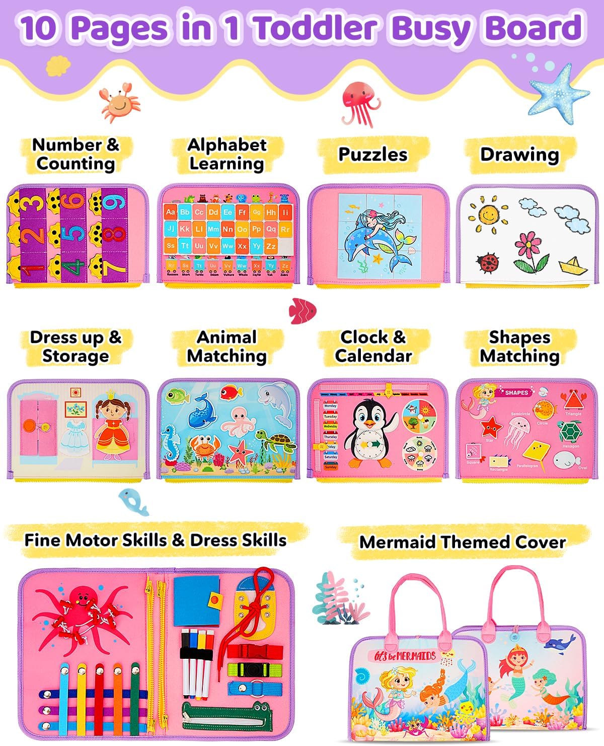 Toddler Busy Board, Montessori Toys for 1 2 3 Year Old Girl Birthday Gifts – Educational Busy Book, Kids Sensory Toy, Preschool Learning Activities and Travel Toys for Toddlers 1-3 2-4 Toddler Busy Board, Montessori Toys for 1 2 3 Year Old Girl Birthday Gifts – Educational Busy Book, Kids Sensory Toy, Preschool Learning Activities and Travel Toys for Toddlers 1-3 2-4