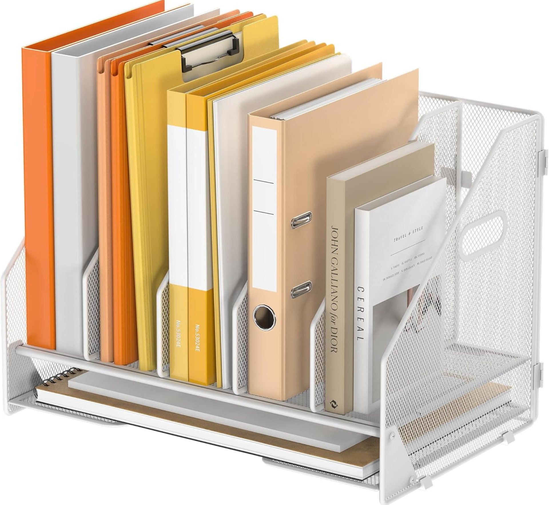 Desk File Folder Holder Organizer-5 Vertical Compartments Racks and Paper Letter Tray,Mesh Magazine File Holder Sorter,Desktop Accessories & Workspace Organizers for Home,Office,School-White Desk File Folder Holder Organizer-5 Vertical Compartments Racks and Paper Letter Tray,Mesh Magazine File Holder Sorter,Desktop Accessories & Workspace Organizers for Home,Office,School-White