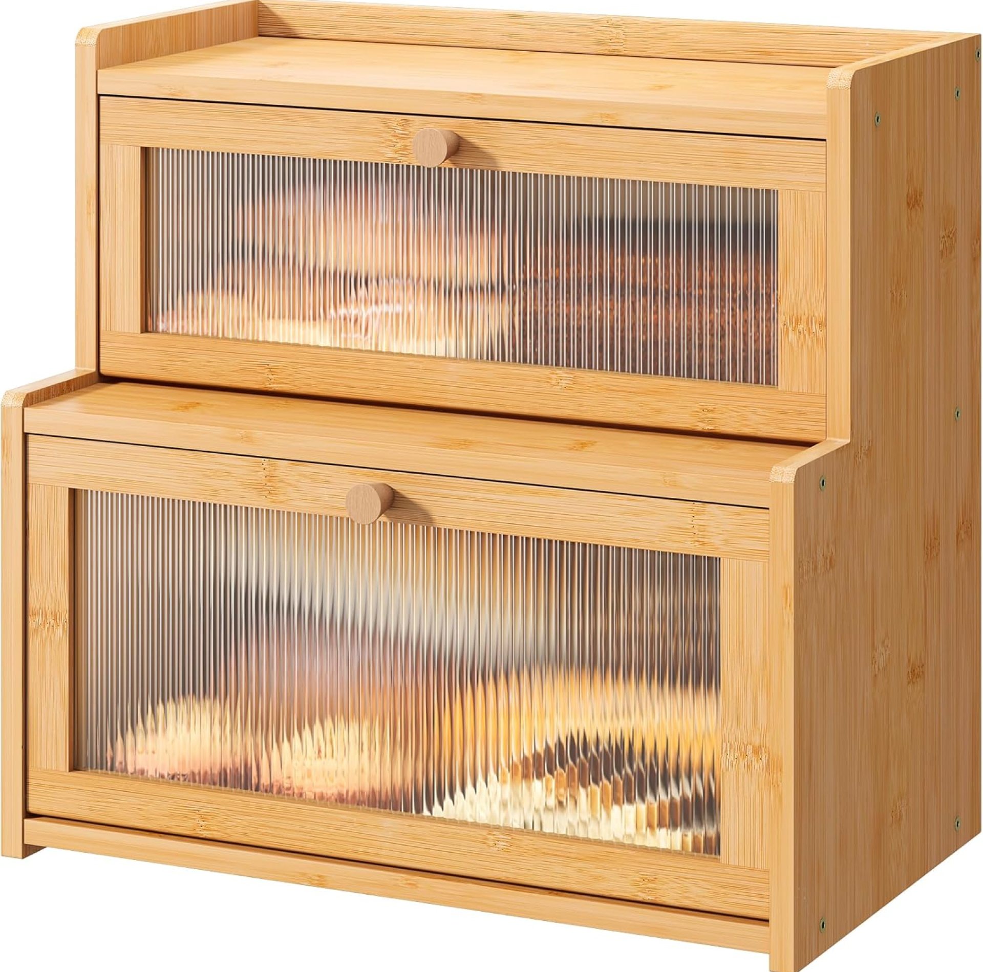 FILWH Bread Box for Kitchen Countertop Double Layer Large Corner Bread Box Capacity Bread Storage Bin Farmhouse Breadbox Container Organizer Cabinet Cupboard Nature FILWH Bread Box for Kitchen Countertop Double Layer Large Corner Bread Box Capacity Bread Storage Bin Farmhouse Breadbox Container Organizer Cabinet Cupboard Nature