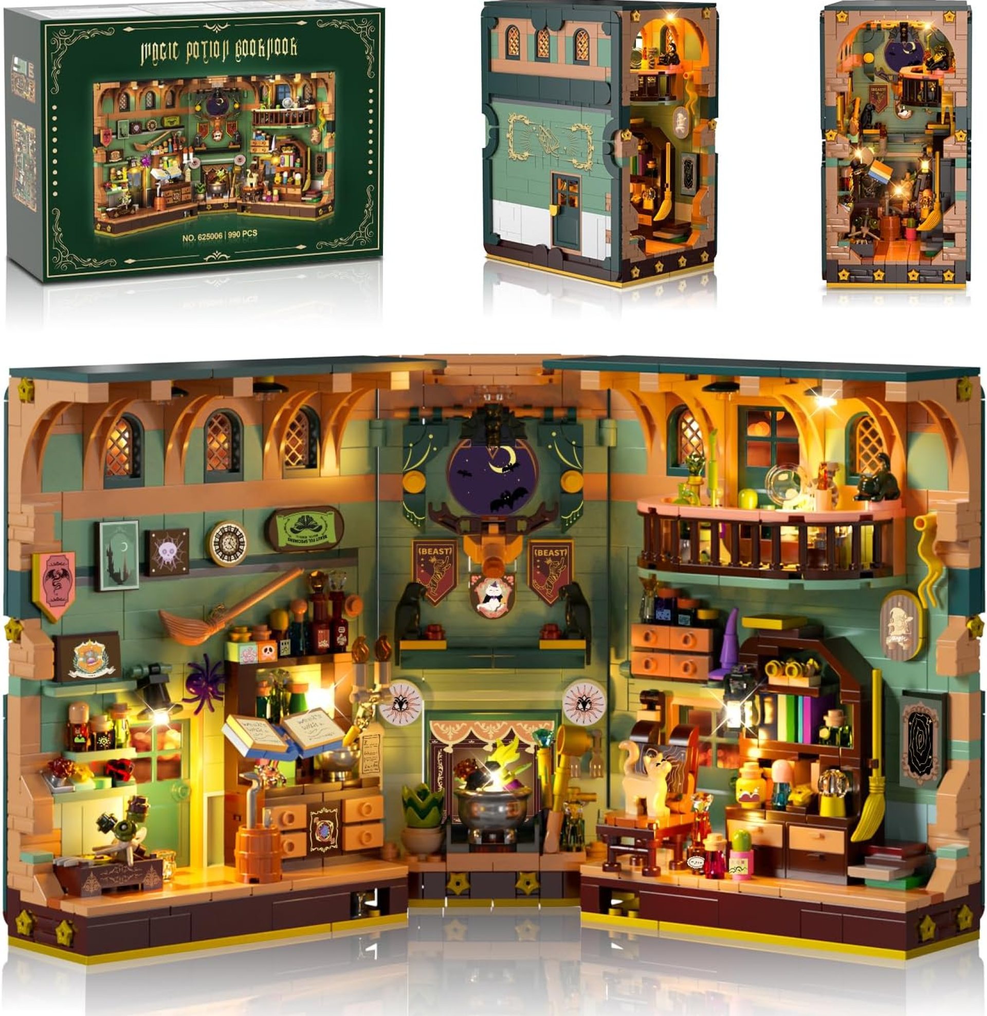 Magic Potion Booknook Building Set with Light, DIY Bookend Building Block Kit for Home Decor Bookshelf, 990 PCS Miniature Book Nook House Building Brick Model for Adults Kids Boys Girls Age 8+ Magic Potion Booknook Building Set with Light, DIY Bookend Building Block Kit for Home Decor Bookshelf, 990 PCS Miniature Book Nook House Building Brick Model for Adults Kids Boys Girls Age 8+
