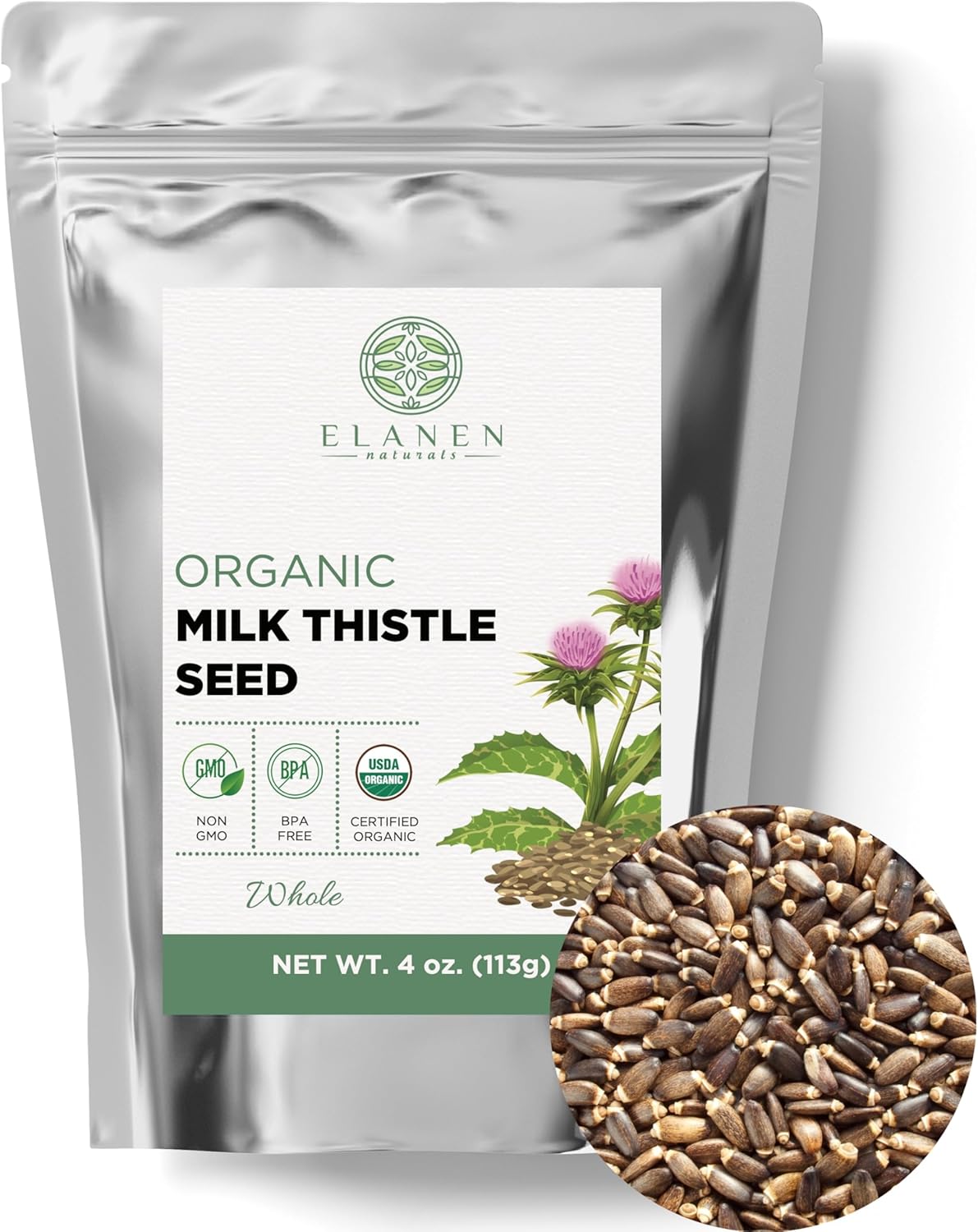 Organic Milk Thistle Seeds 4 oz. (113g), USDA Certified Organic Semillas de Mariano, Silybum marianum, Bulk Dried Natural Milk Thistle Seed, Whole Organic Milk Thistle Seeds 4 oz. (113g), USDA Certified Organic Semillas de Mariano, Silybum marianum, Bulk Dried Natural Milk Thistle Seed, Whole
