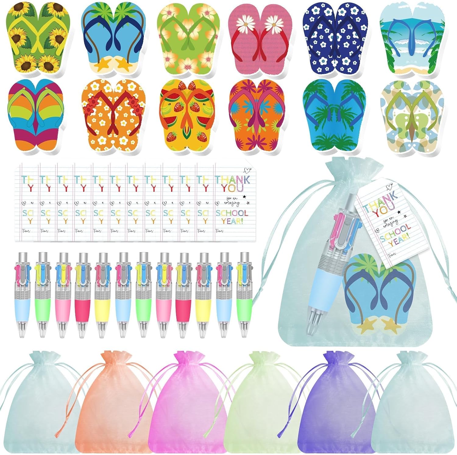 48 Pcs End of Year Student Gifts Stationery Gift Set 4-in-1 Ballpoint Pen Flip Flop Sticky Note Thank You Cards Organza Bags School Gifts for End of Year Student Classroom Gifts School Supplies 48 Pcs End of Year Student Gifts Stationery Gift Set 4-in-1 Ballpoint Pen Flip Flop Sticky Note Thank You Cards Organza Bags School Gifts for End of Year Student Classroom Gifts School Supplies