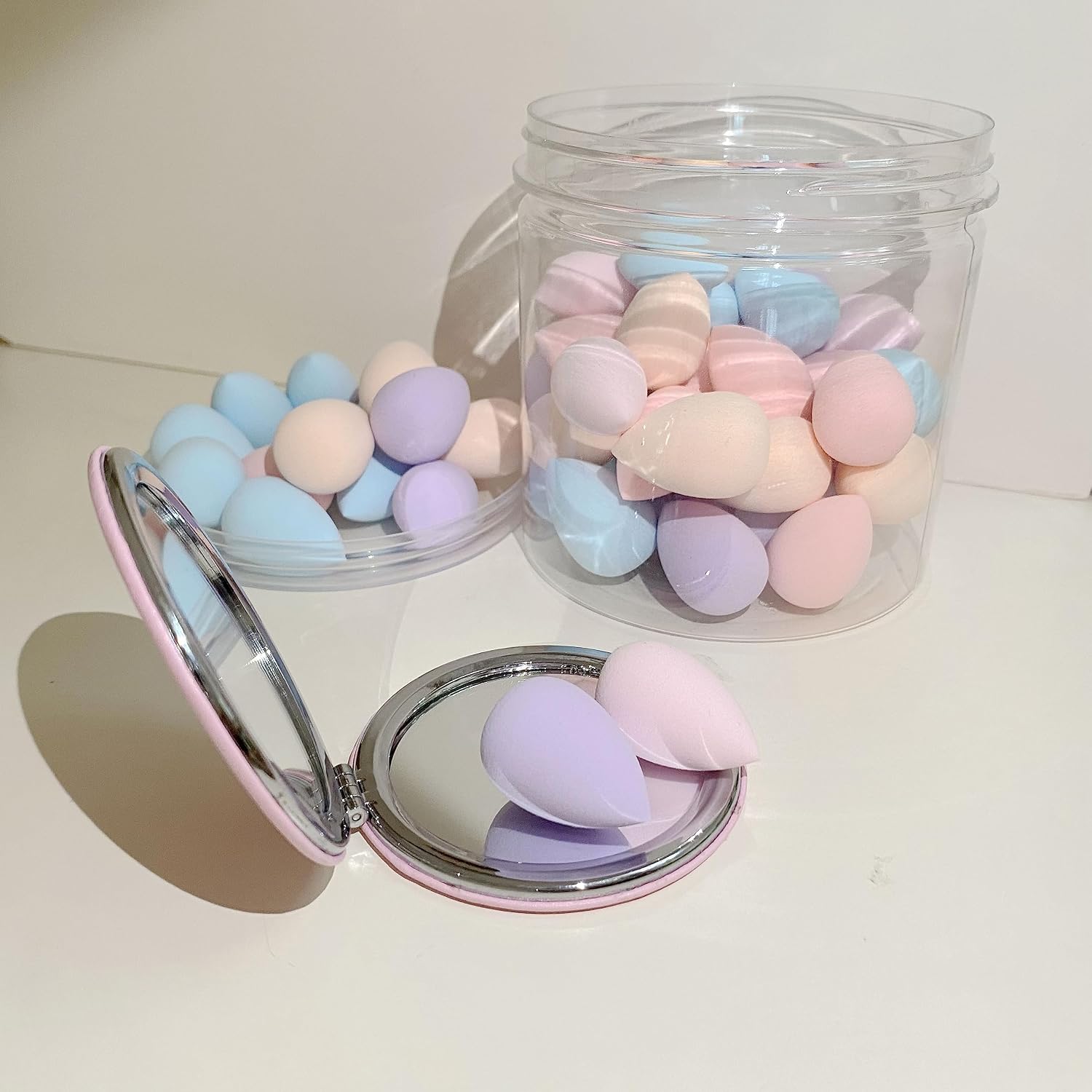 50 PCS Small Mini Makeup Sponges and Powder Puff with Makeup Mirror, Multi Colored Beauty Blender Makeup Sponge Facial Makeup Tools (Makeup Sponge egg) 50 PCS Small Mini Makeup Sponges and Powder Puff with Makeup Mirror, Multi Colored Beauty Blender Makeup Sponge Facial Makeup Tools (Makeup Sponge egg)