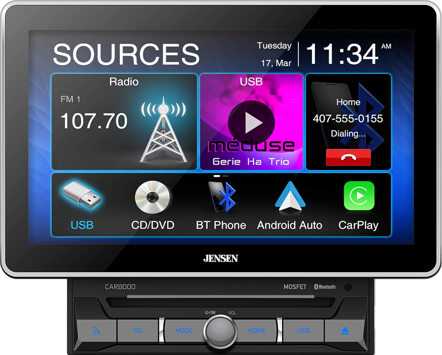 Jensen CAR8000 10.1″ CD/DVD Multimedia Receiver with Apple CarPlay and Android Auto (Renewed), Black Jensen CAR8000 10.1″ CD/DVD Multimedia Receiver with Apple CarPlay and Android Auto (Renewed), Black