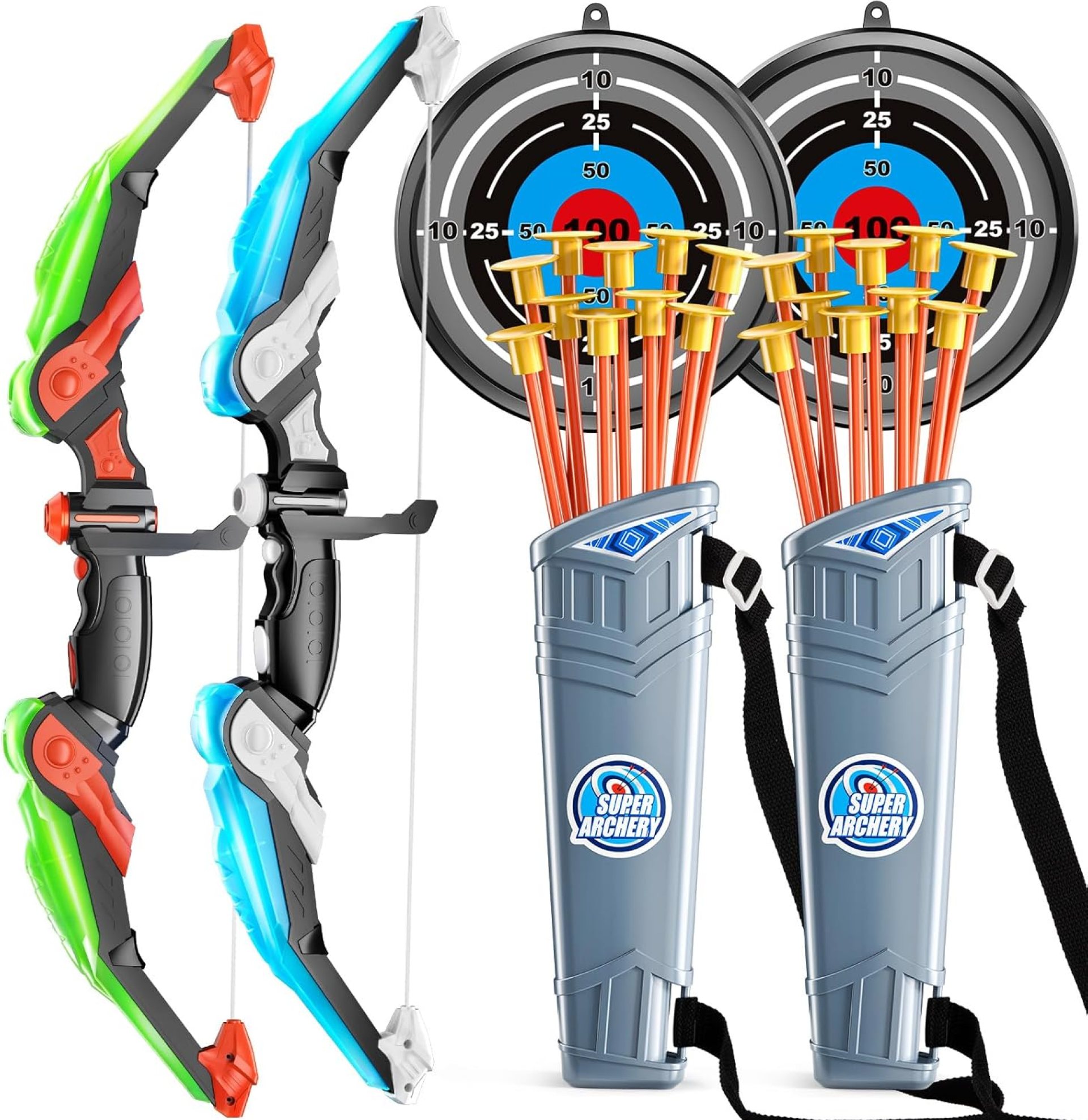TEMI Bow and Arrow Set for Kids – Archery Toy Set – LED Light Up with Suction Cup Arrows, Target & Quiver, Indoor and Outdoor Toys for Children Boys Girls TEMI Bow and Arrow Set for Kids – Archery Toy Set – LED Light Up with Suction Cup Arrows, Target & Quiver, Indoor and Outdoor Toys for Children Boys Girls