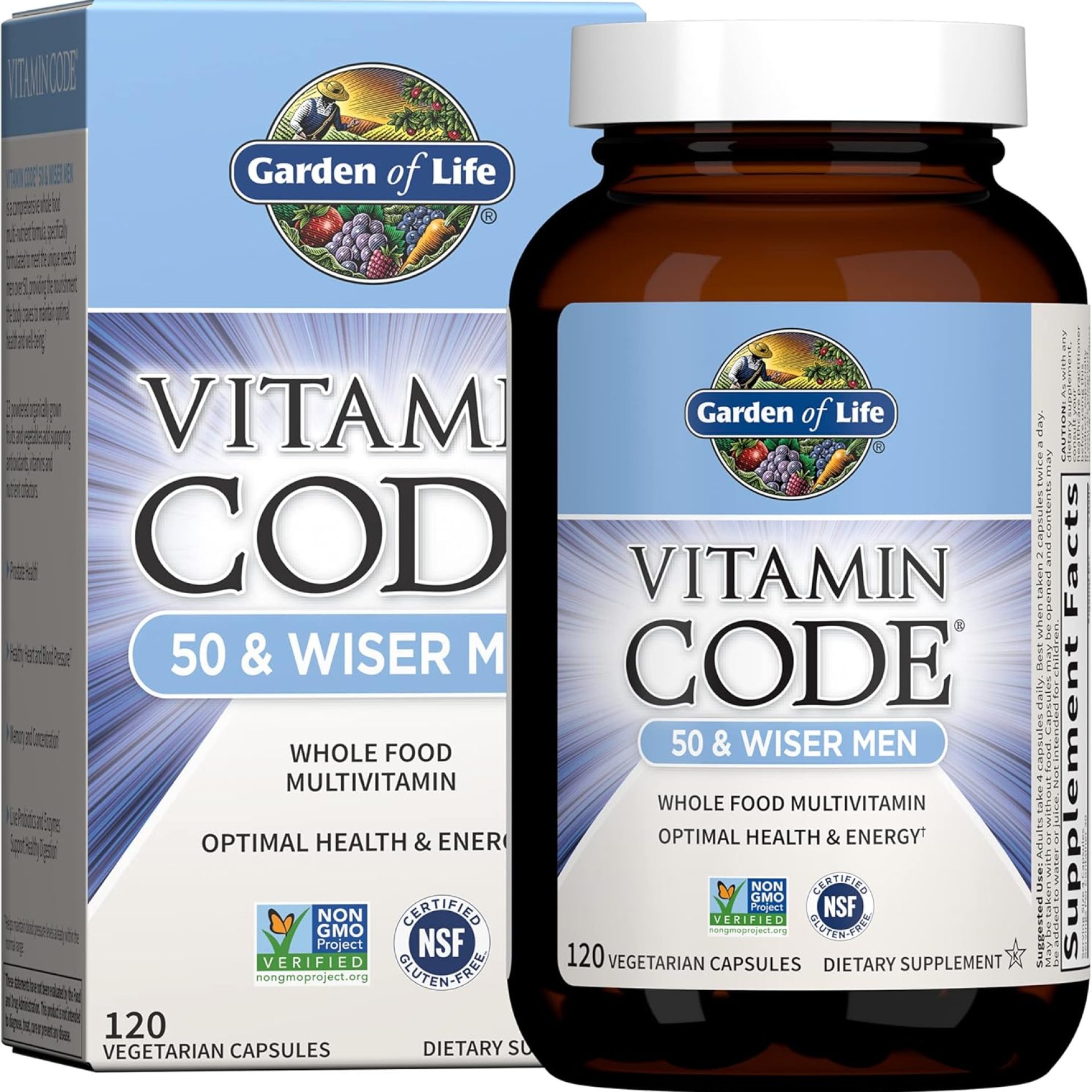 Garden of Life Multivitamin for Men, Vitamin Code 50 & Wiser Men’s Raw Whole Food Vitamin Supplement with Probiotics, Vegetarian, 120 Capsules Garden of Life Multivitamin for Men, Vitamin Code 50 & Wiser Men’s Raw Whole Food Vitamin Supplement with Probiotics, Vegetarian, 120 Capsules