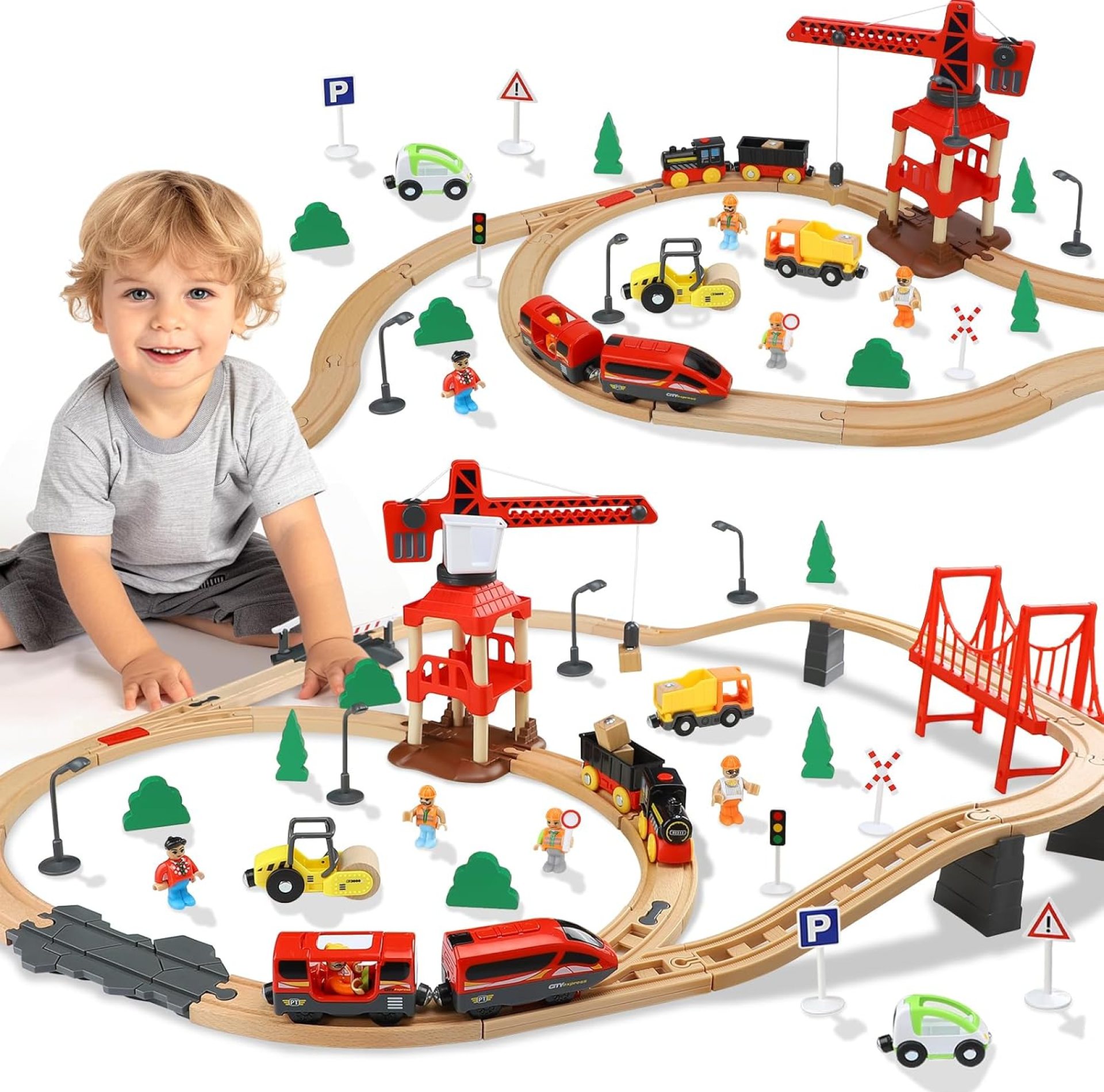 TOY Life Train Set 80pcs with Crane & Locomotive Train Toy, Wooden Train Tracks Toys for Toddlers Boys Girls 3 4 5, Wood Toys Gift Toddler Train for Kids 4-8 – Fits Thomas Brio Chuggington TOY Life Train Set 80pcs with Crane & Locomotive Train Toy, Wooden Train Tracks Toys for Toddlers Boys Girls 3 4 5, Wood Toys Gift Toddler Train for Kids 4-8 – Fits Thomas Brio Chuggington