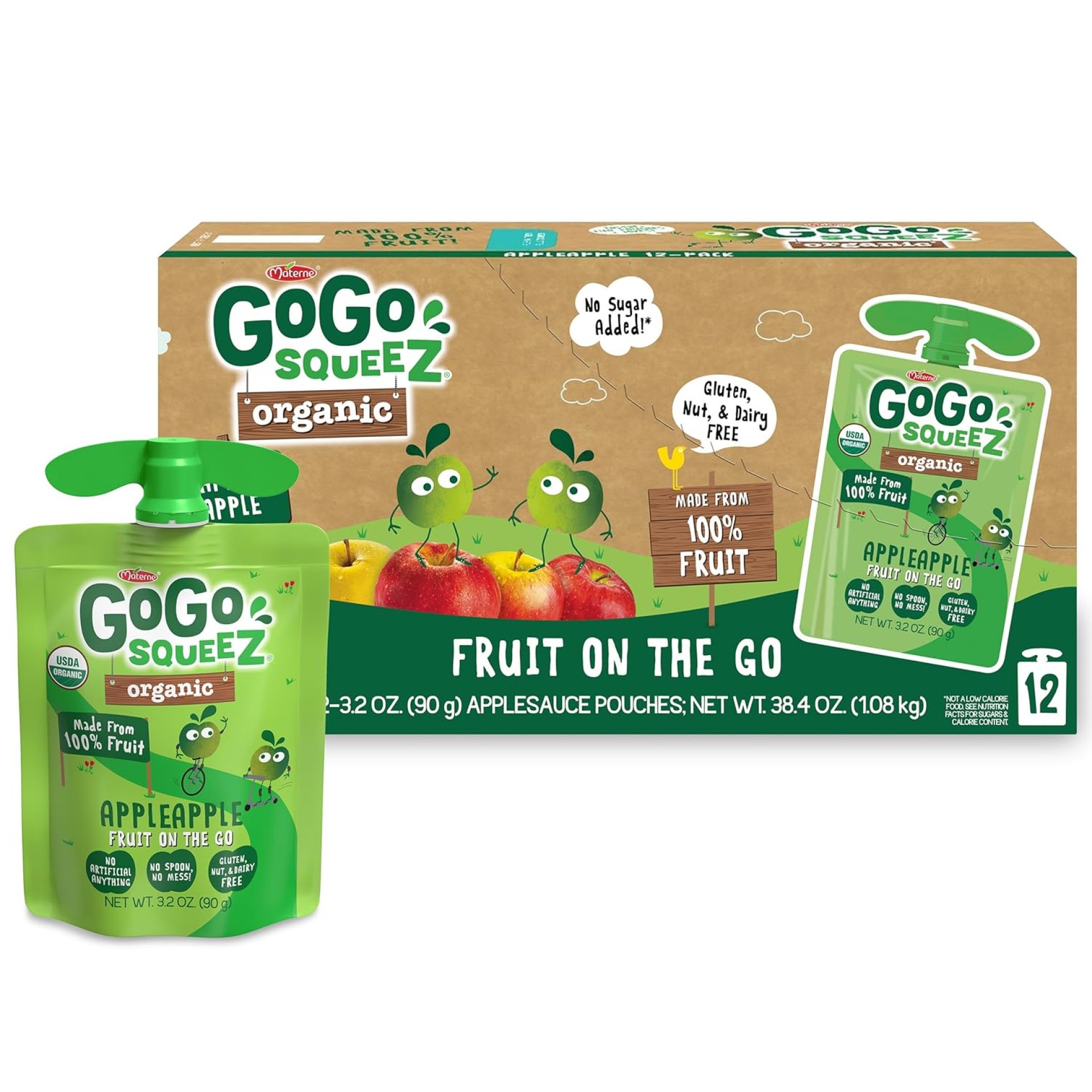 GoGo squeeZ Organic Applesauce and Fruit Puree, Apple Apple, 3.2 oz (Pack of 12), Unsweetened Organic Fruit Snacks for Kids, Gluten Free, Nut Free and Dairy Free, Recloseable Cap, BPA Free Pouches GoGo squeeZ Organic Applesauce and Fruit Puree, Apple Apple, 3.2 oz (Pack of 12), Unsweetened Organic Fruit Snacks for Kids, Gluten Free, Nut Free and Dairy Free, Recloseable Cap, BPA Free Pouches