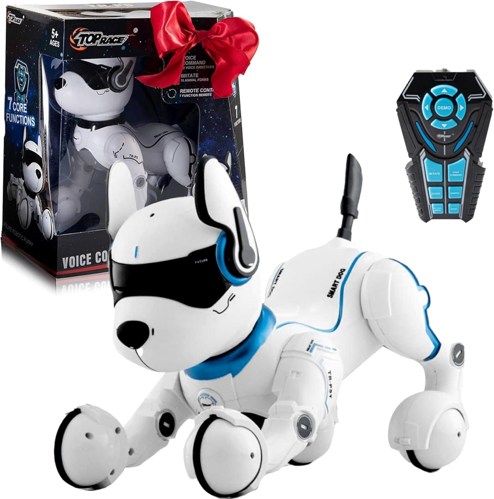 Top Race Rechargeable Robot Dog- Interactive Smart Robo Dog for Kids Ages 5-7 – Programmable with Remote Control, Voice and Touch Features – Realistic Actions and Perform Tricks – 4x5x6 Inches (White) Top Race Rechargeable Robot Dog- Interactive Smart Robo Dog for Kids Ages 5-7 – Programmable with Remote Control, Voice and Touch Features – Realistic Actions and Perform Tricks – 4x5x6 Inches (White)