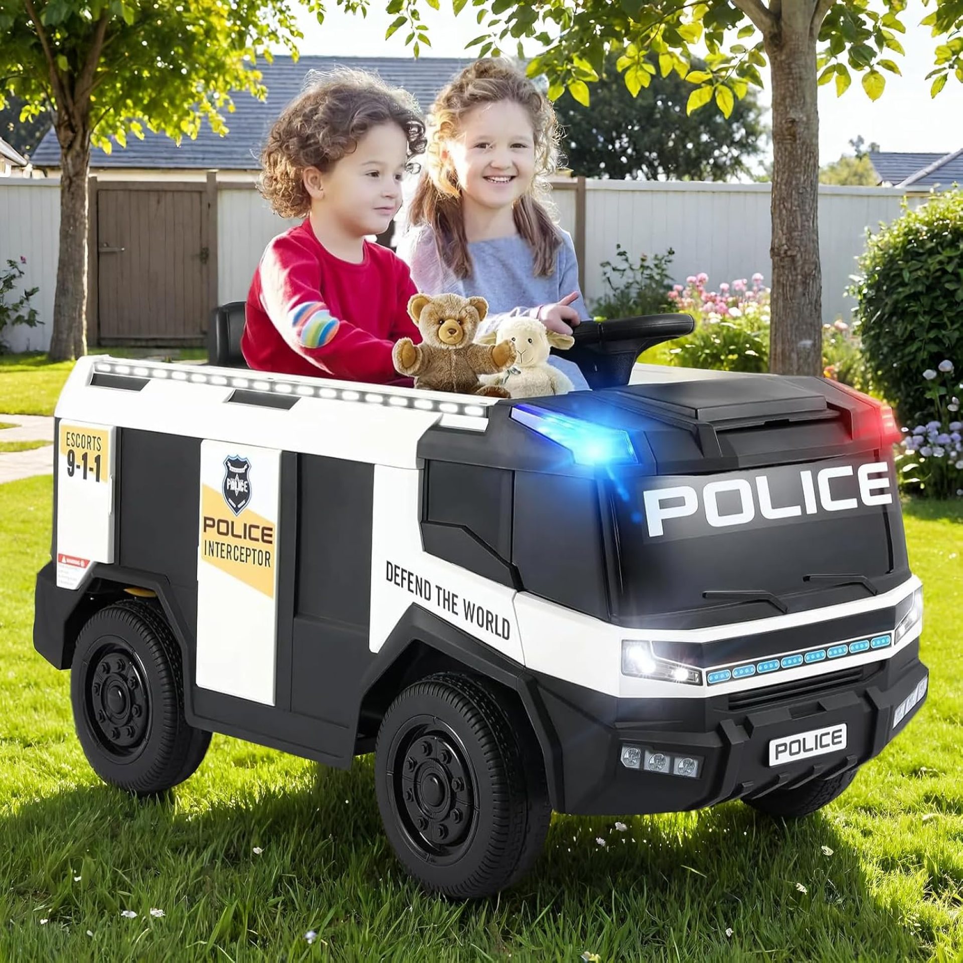 Arlopu 12V Electric Police Car, Ride on Toys for Kids w/Power Wheels, Remote Control, Spring Suspension, Bluetooth, Loudspeaker, Water Gun, Lights, Siren for Boys (White) Arlopu 12V Electric Police Car, Ride on Toys for Kids w/Power Wheels, Remote Control, Spring Suspension, Bluetooth, Loudspeaker, Water Gun, Lights, Siren for Boys (White)