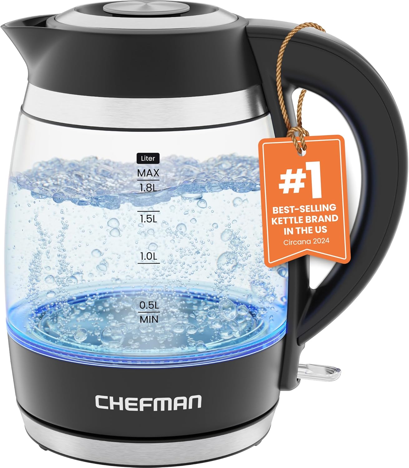 Chefman Electric Kettle, 1.8L 1500W, Hot Water Boiler, Removable Lid for Easy Cleaning, Auto Shut Off, Boil-Dry Protection, Stainless Steel Filter, BPA Free, Borosilicate Glass Electric Tea Kettle Chefman Electric Kettle, 1.8L 1500W, Hot Water Boiler, Removable Lid for Easy Cleaning, Auto Shut Off, Boil-Dry Protection, Stainless Steel Filter, BPA Free, Borosilicate Glass Electric Tea Kettle