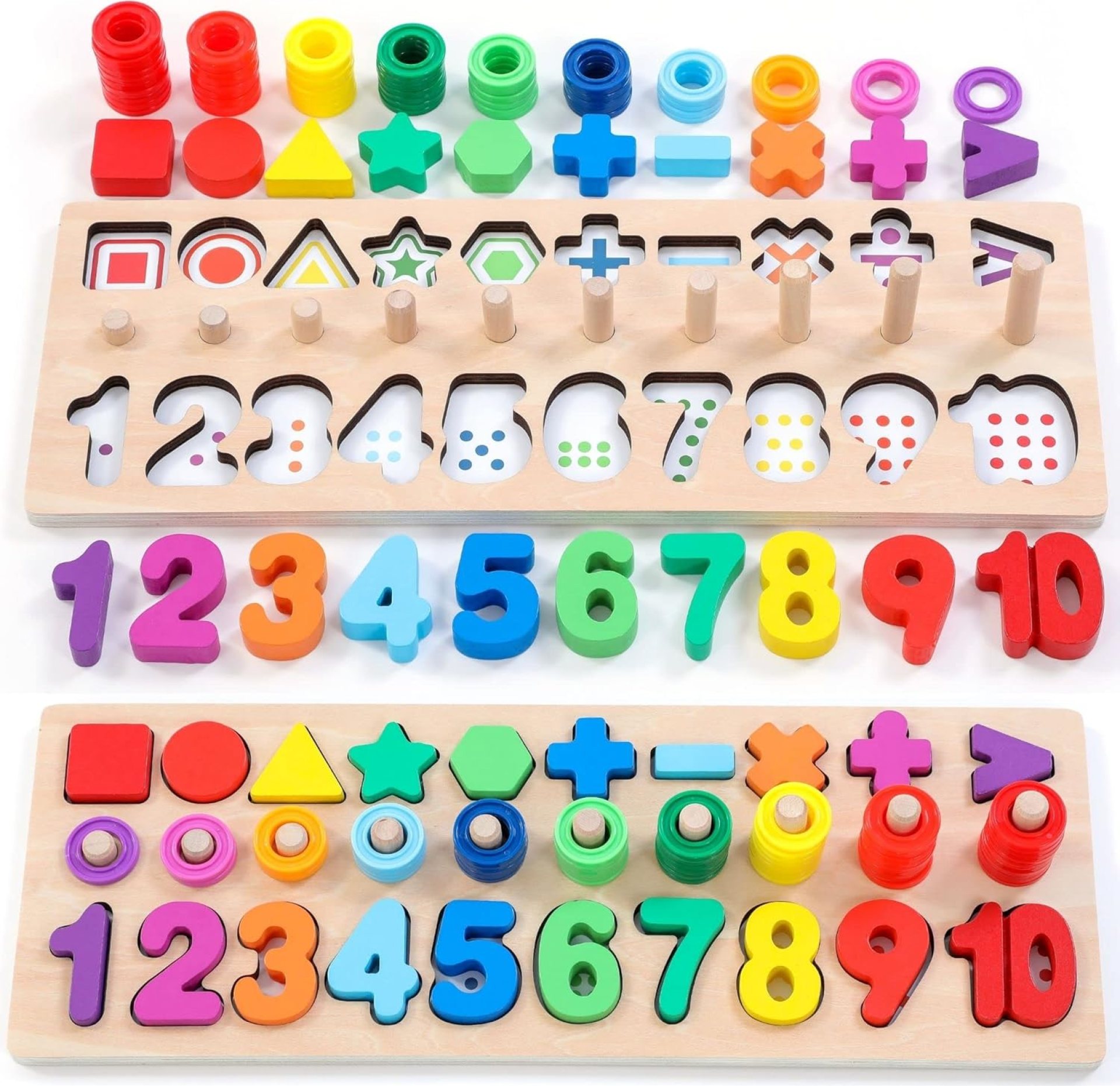 Wooden Montessori Toys for Kids Toddler Number Puzzles Sorter Counting Shape Stacker Stacking Game Preschool Toys for Boy Girl Learning Education Math Blocks 1 Year Old Girl Gifts (Rainbow) Wooden Montessori Toys for Kids Toddler Number Puzzles Sorter Counting Shape Stacker Stacking Game Preschool Toys for Boy Girl Learning Education Math Blocks 1 Year Old Girl Gifts (Rainbow)