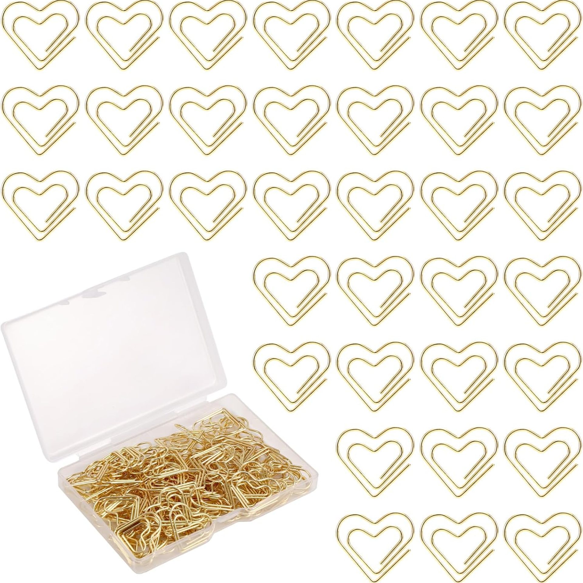 100pcs Gold Heart Paper Clips, Cute Love Shaped Decorative Metal Binder Paperclips for Office School Notes Documents Wedding Decor Crafts & Stationery (Large) 100pcs Gold Heart Paper Clips, Cute Love Shaped Decorative Metal Binder Paperclips for Office School Notes Documents Wedding Decor Crafts & Stationery (Large)