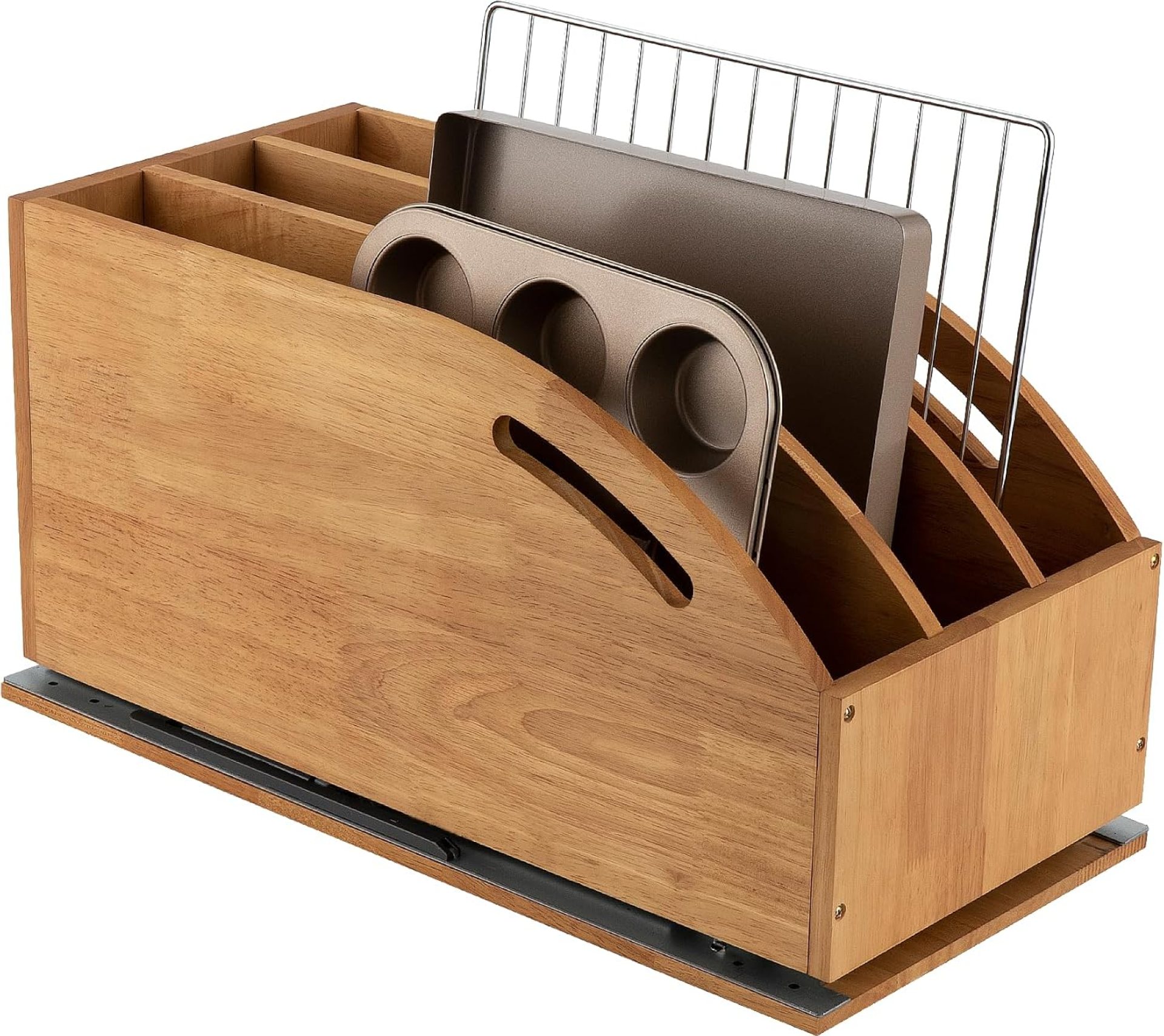 DINDON Pull Out Cabinet Organizer for Pans, Pot lid, Cookie Sheet, Cutting Board, Baking Tray, Slide Out Kitchen Cabinet Storage Organizer, 10.5”W X 21″D X 10.6″H, Wood DINDON Pull Out Cabinet Organizer for Pans, Pot lid, Cookie Sheet, Cutting Board, Baking Tray, Slide Out Kitchen Cabinet Storage Organizer, 10.5”W X 21″D X 10.6″H, Wood