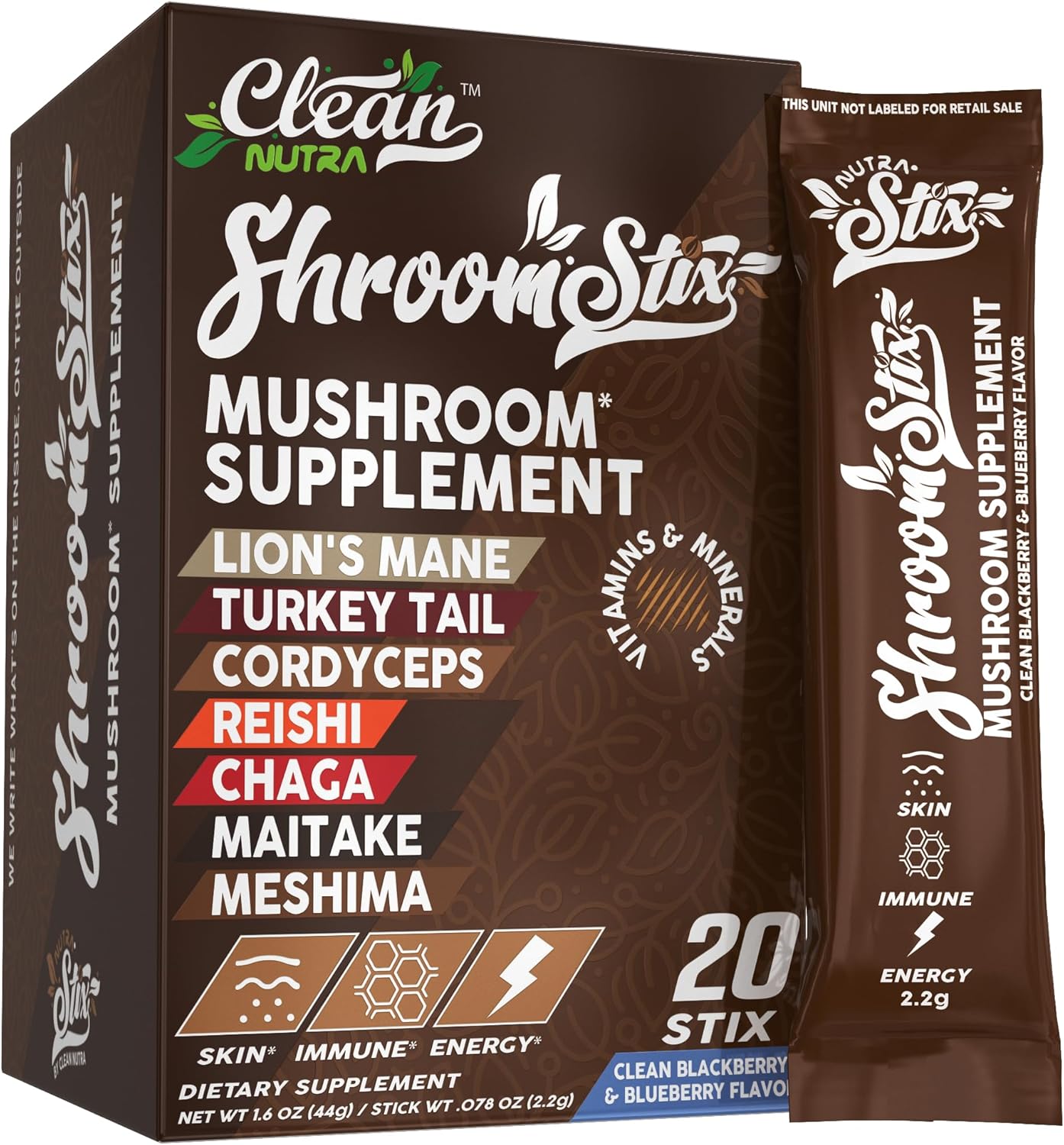 Clean Nutraceuticals Lions Mane 24in1 Mushroom Supplement with Turkey Tail Reishi Cordyceps Chaga Maitake Shiitake Enoki Oyster Porcini Tremella – 20 Easy to Take Shroom Stix Clean Nutraceuticals Lions Mane 24in1 Mushroom Supplement with Turkey Tail Reishi Cordyceps Chaga Maitake Shiitake Enoki Oyster Porcini Tremella – 20 Easy to Take Shroom Stix
