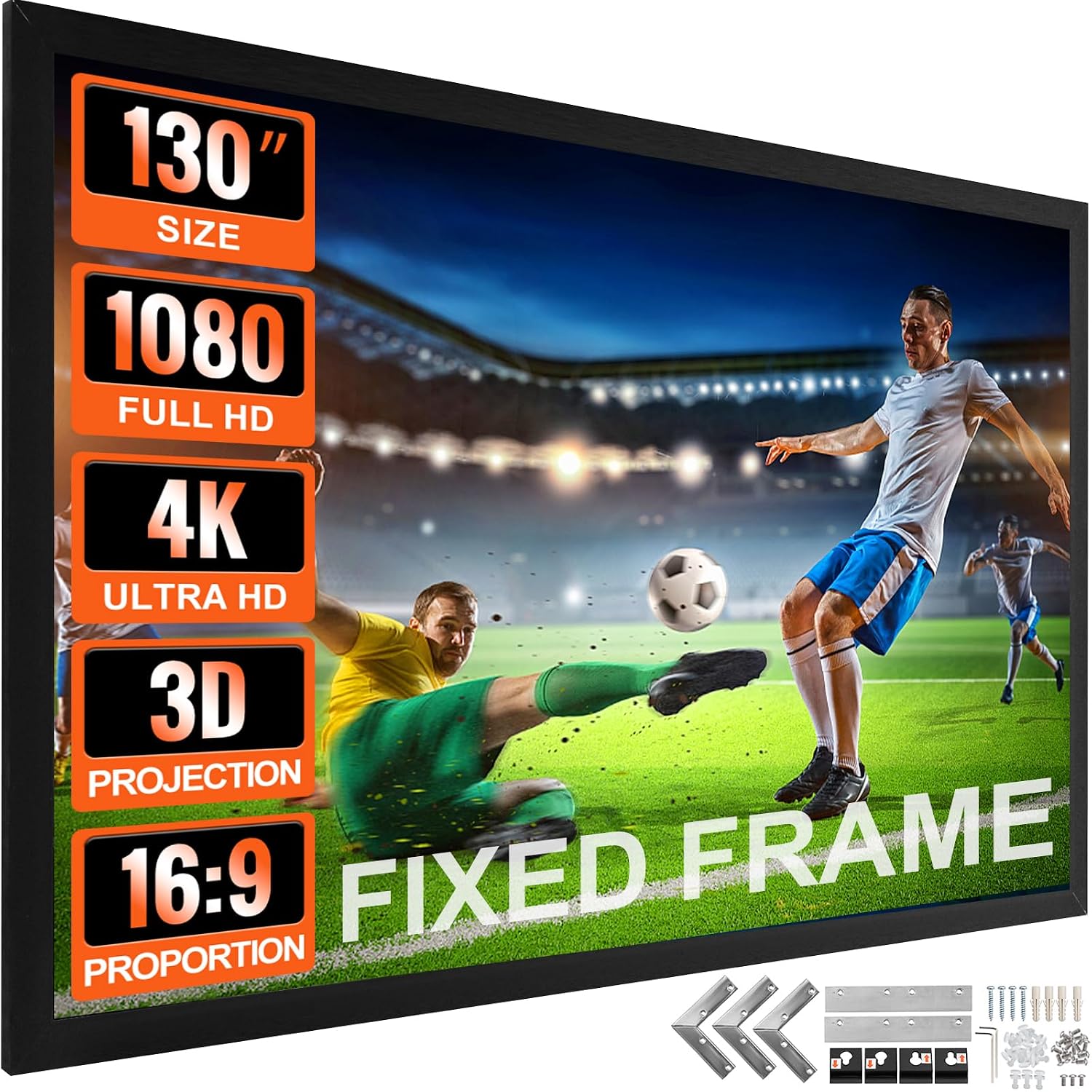 VEVOR Projector Screen Fixed Frame 130inch Diagonal 16:9 Movie Projector Screen 4K HD with Aluminum Frame Projector Screen Wall Mounted for Home Theater Office VEVOR Projector Screen Fixed Frame 130inch Diagonal 16:9 Movie Projector Screen 4K HD with Aluminum Frame Projector Screen Wall Mounted for Home Theater Office