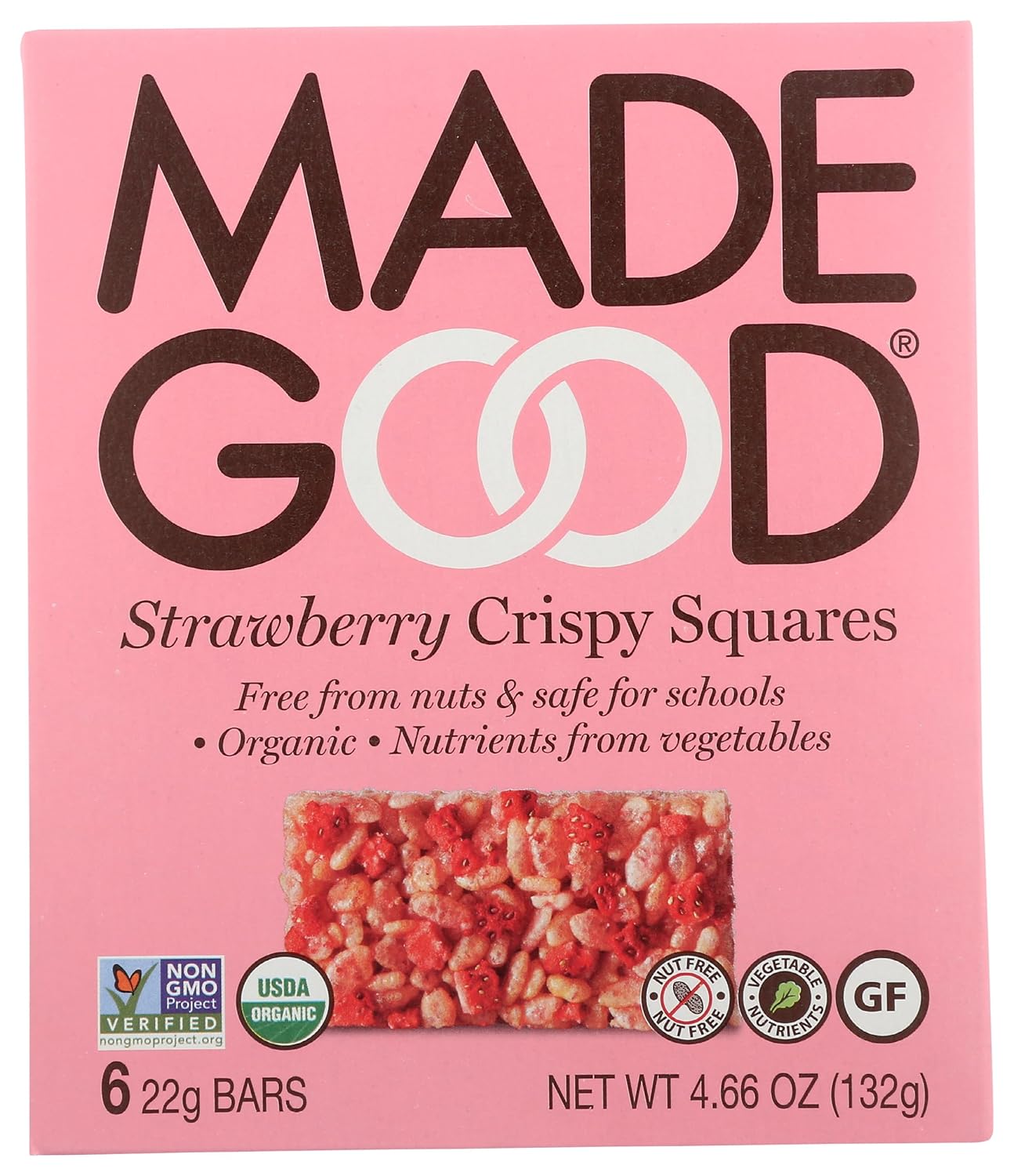 MadeGood Strawberry Crispy Squares, 6 Healthy Snacks, 0.78oz MadeGood Strawberry Crispy Squares, 6 Healthy Snacks, 0.78oz