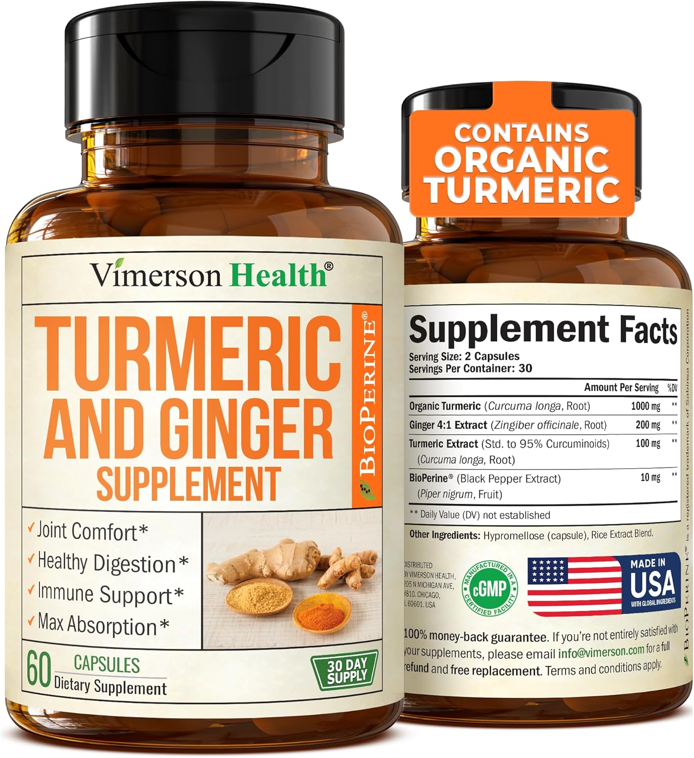 Turmeric Supplement with Ginger Root for Joint & Digestion Support – Turmeric Curcumin Supplement 95% Curcuminoids. Contains Organic Tumeric with Black Pepper (Bioperine) for Max Absorption. 60 Caps Turmeric Supplement with Ginger Root for Joint & Digestion Support – Turmeric Curcumin Supplement 95% Curcuminoids. Contains Organic Tumeric with Black Pepper (Bioperine) for Max Absorption. 60 Caps