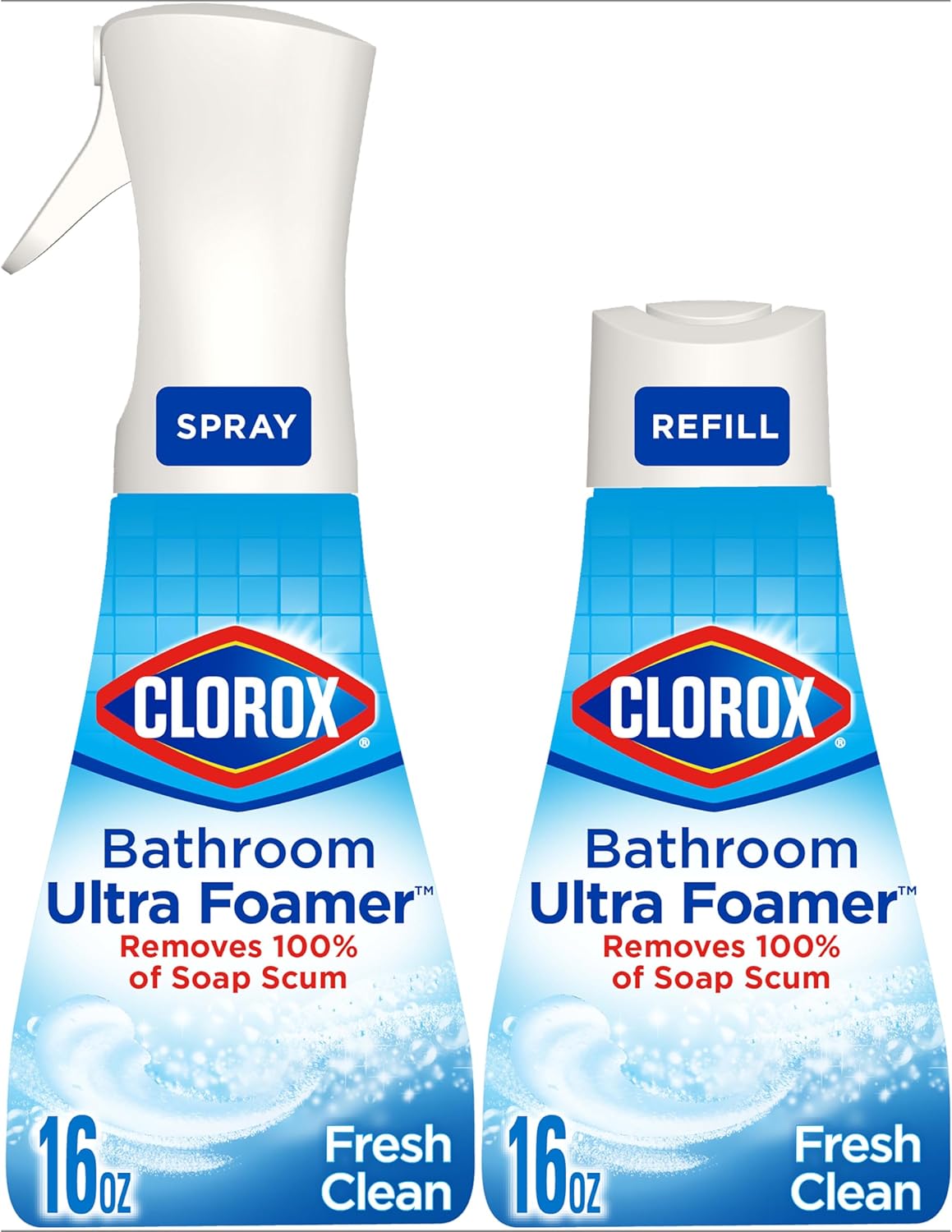 Clorox Bathroom Ultra Foamer, Household Essentials, Fresh Clean, 1 Spray and 1 Refill, 16 Fl Oz Each (Package May Vary) Clorox Bathroom Ultra Foamer, Household Essentials, Fresh Clean, 1 Spray and 1 Refill, 16 Fl Oz Each (Package May Vary)