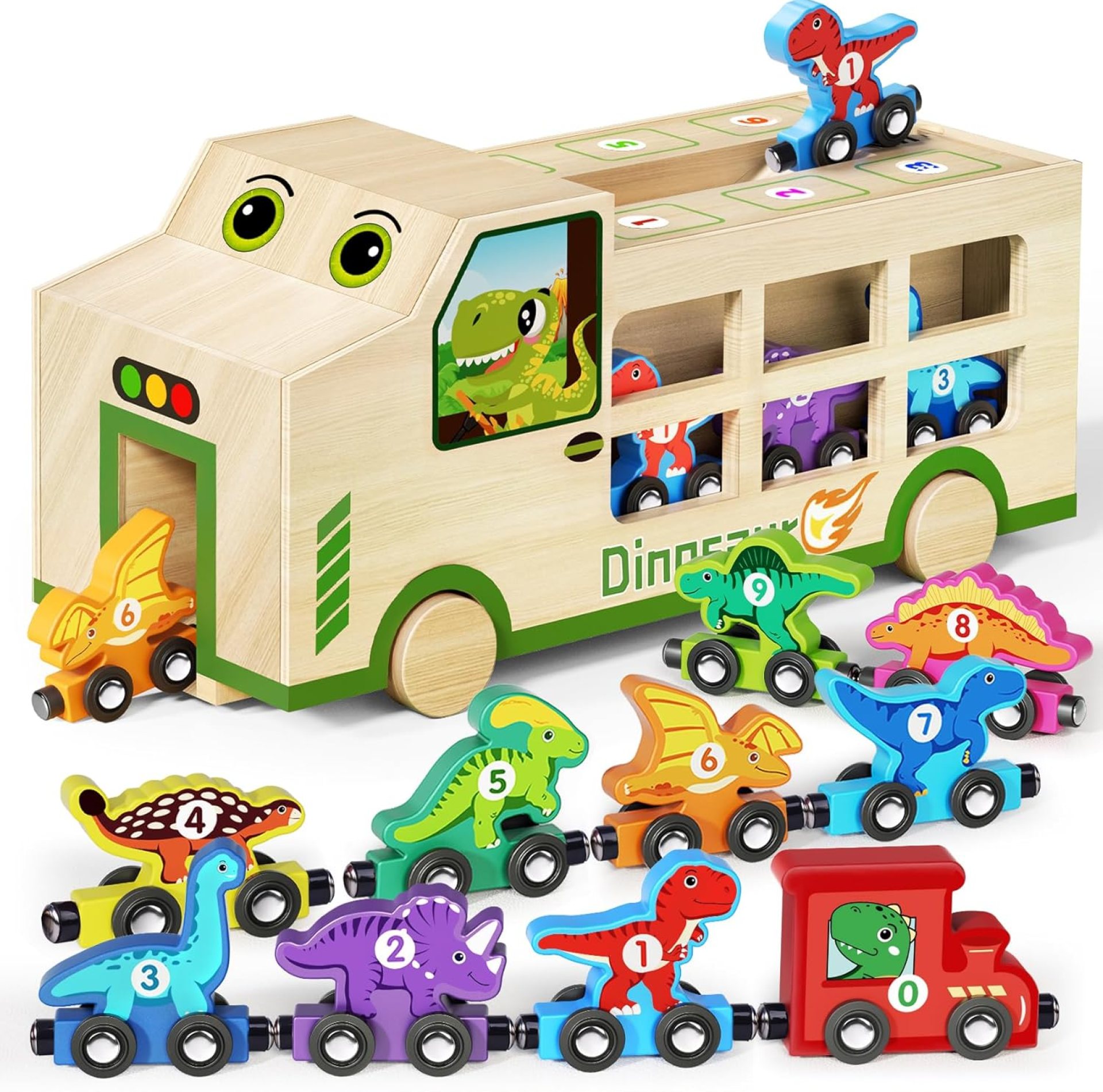 GJZZ Wooden Dinosaur Truck & 10 Magnetic Wooden Dinosaur Train Set | Montessori STEM Toys for Kids 2-5 Years | Toddler Learning Toys, Birthday Gifts for Boys and Girls GJZZ Wooden Dinosaur Truck & 10 Magnetic Wooden Dinosaur Train Set | Montessori STEM Toys for Kids 2-5 Years | Toddler Learning Toys, Birthday Gifts for Boys and Girls