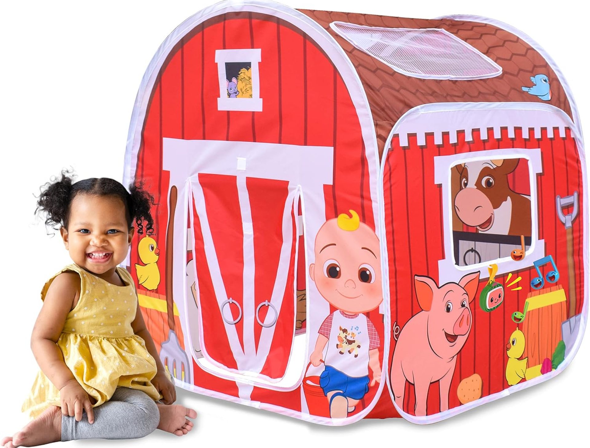 CoComelon Old MacDonald’s Musical Barn Pop Up Tent – Easy to Setup Playhouse for Kids | Plays Music, Roll Up Door and Mesh Windows CoComelon Old MacDonald’s Musical Barn Pop Up Tent – Easy to Setup Playhouse for Kids | Plays Music, Roll Up Door and Mesh Windows