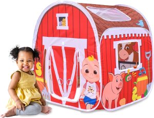 CoComelon Old MacDonald’s Musical Barn Pop Up Tent – Easy to Setup Playhouse for Kids | Plays Music, Roll Up Door and Mesh Windows