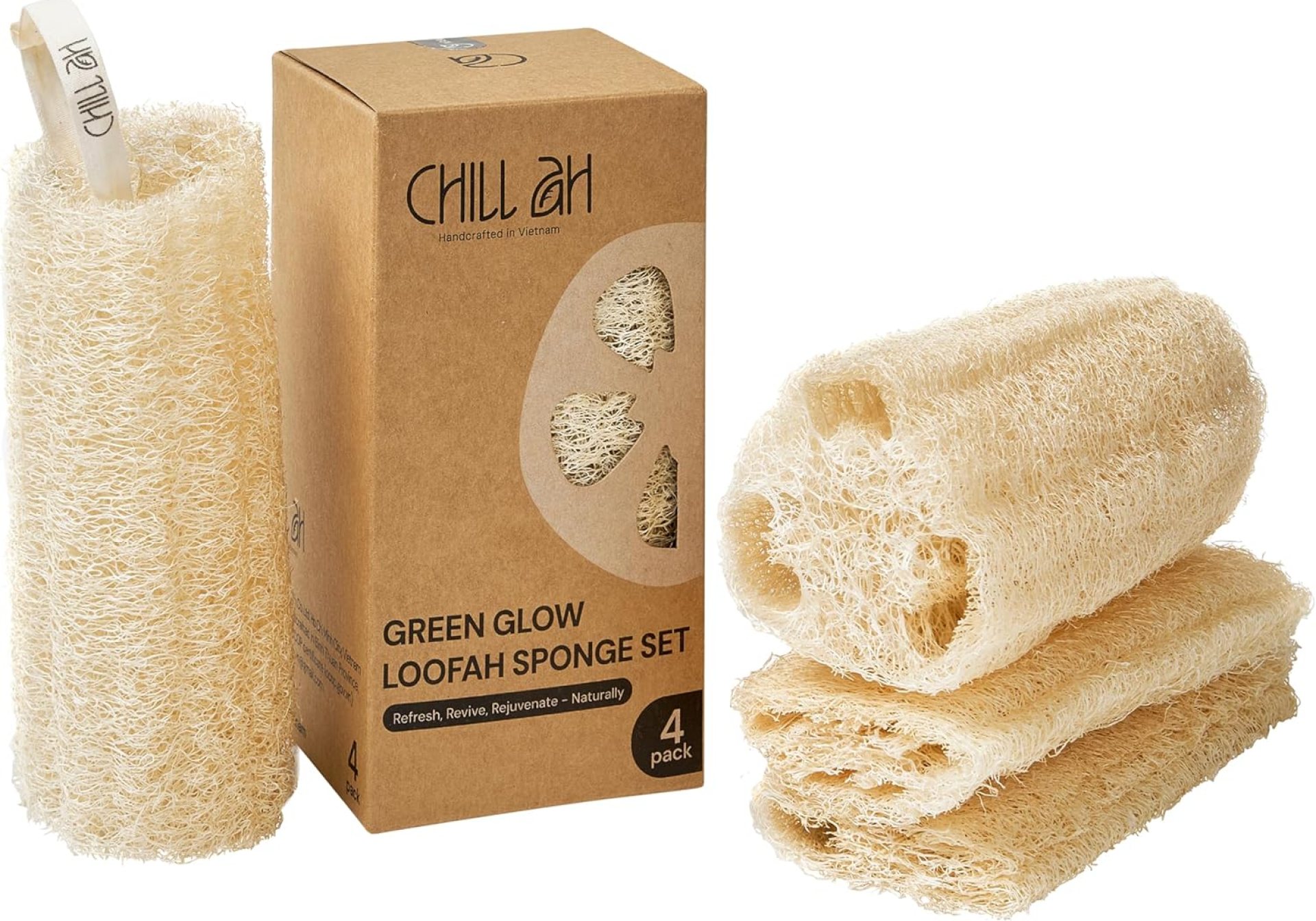 Chill Ah Natural Loofah Sponge Set – 100% Plant-Based, Dye-Free, Biodegradable Bath Exfoliator for Glowing Skin – Handcrafted in Vietnam (4-Pack) Chill Ah Natural Loofah Sponge Set – 100% Plant-Based, Dye-Free, Biodegradable Bath Exfoliator for Glowing Skin – Handcrafted in Vietnam (4-Pack)