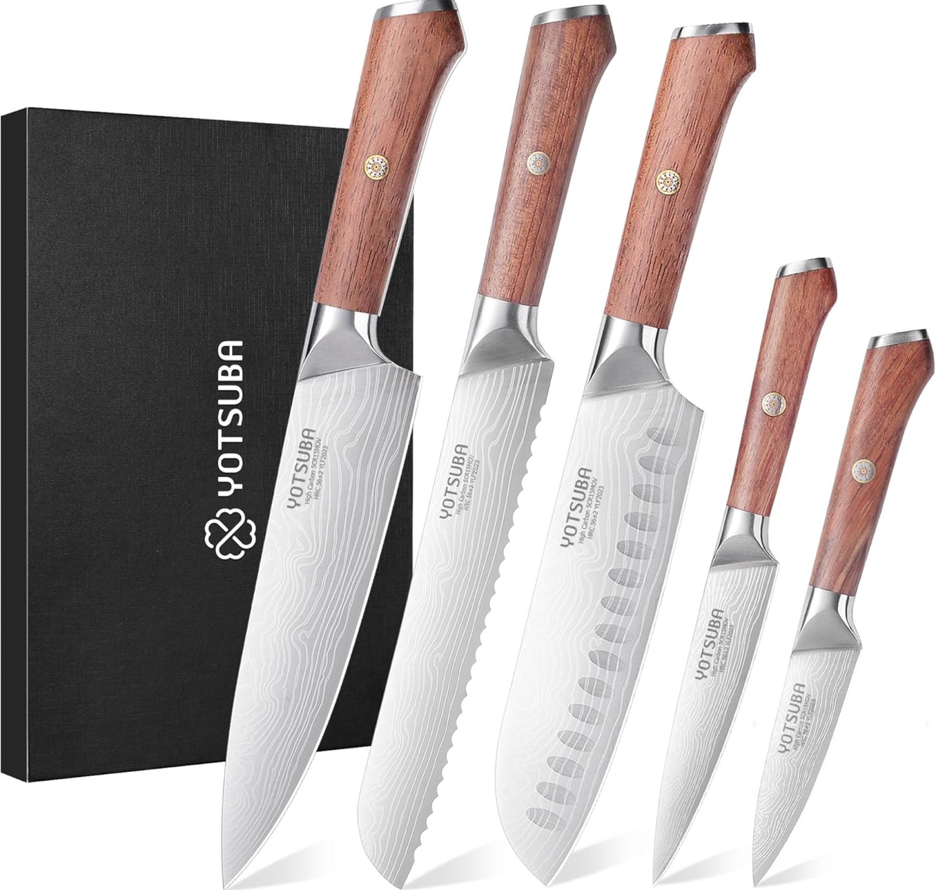YOTSUBA 5PCS Kitchen Knives Set,Kitchen Knife Set,German High Carbon Stainless Steel Ultra Chef Knife Sets with Ergonomic Handle for Chopping Vegetable and Cooking YOTSUBA 5PCS Kitchen Knives Set,Kitchen Knife Set,German High Carbon Stainless Steel Ultra Chef Knife Sets with Ergonomic Handle for Chopping Vegetable and Cooking