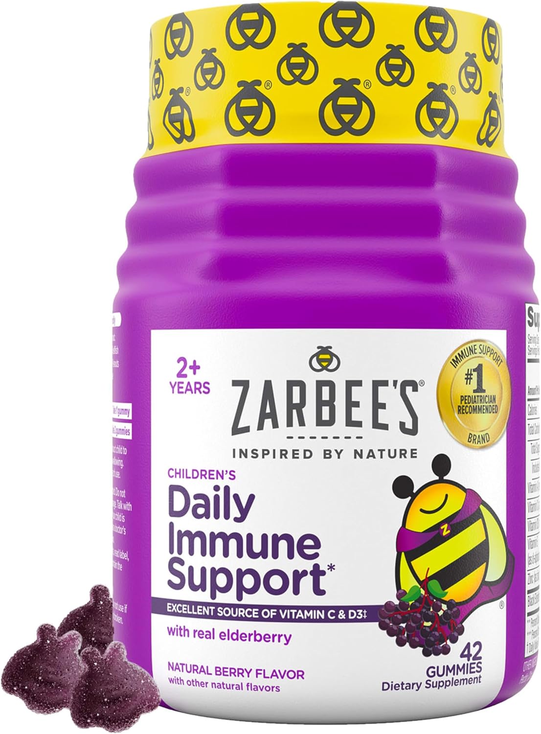 Zarbee’s Kids Elderberry Immune Support* Gummies, Daily Vitamins A C D3 E & Zinc, Real Elderberry Extract, Gelatin & Gluten Free, No Artificial Flavors, Natural Berry Flavor, Ages 2+, 42 Ct Bottle Zarbee’s Kids Elderberry Immune Support* Gummies, Daily Vitamins A C D3 E & Zinc, Real Elderberry Extract, Gelatin & Gluten Free, No Artificial Flavors, Natural Berry Flavor, Ages 2+, 42 Ct Bottle