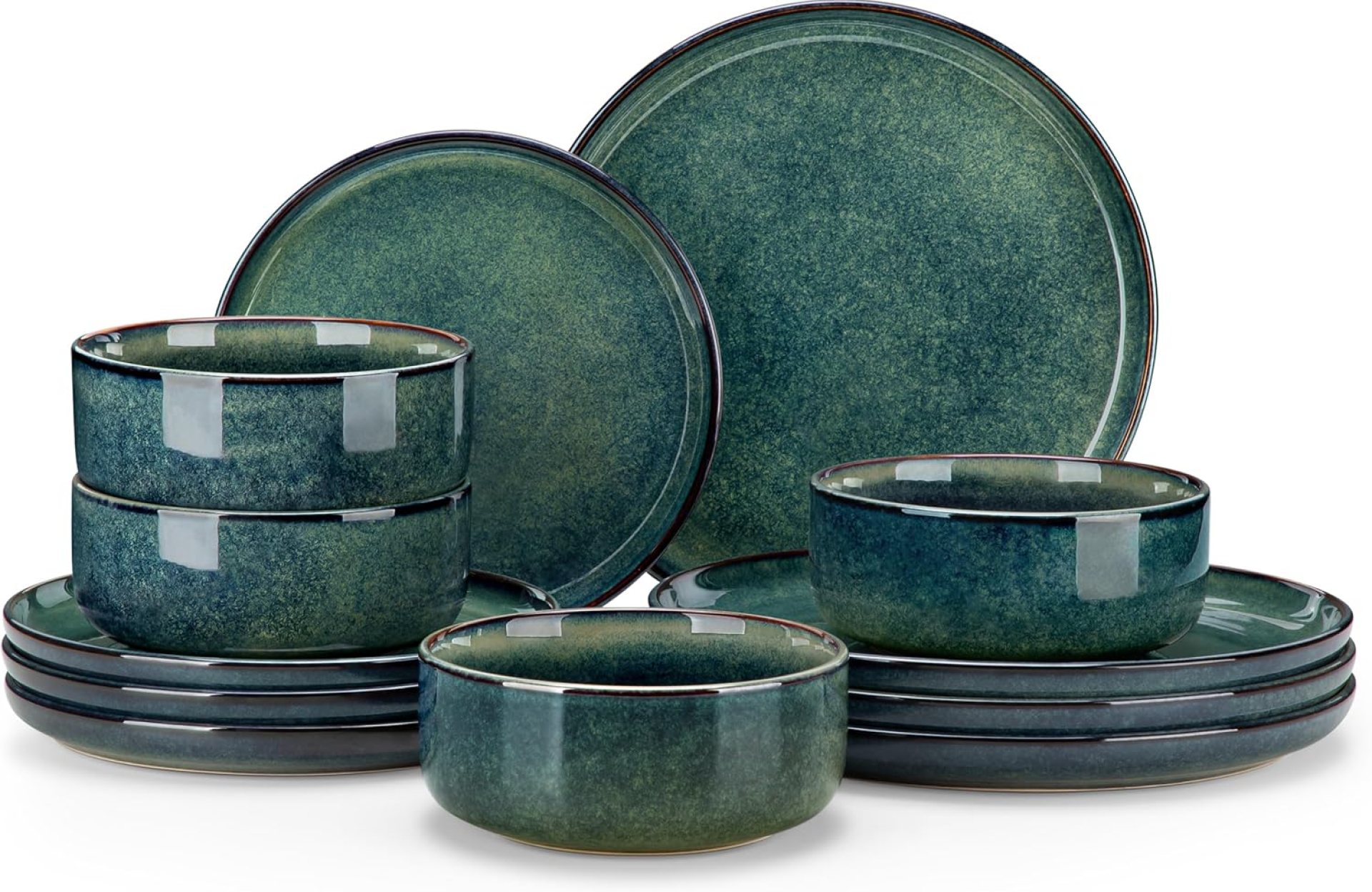 vancasso Starry 12 Pieces Dinnerware Sets for 4, Green Reactive Glaze Dishes Sets, Ceramic Plates and Bowls Set, Dinner Salad Dessert Plates, and Cereal Bowls Set, Dishwasher and Microwave Safe vancasso Starry 12 Pieces Dinnerware Sets for 4, Green Reactive Glaze Dishes Sets, Ceramic Plates and Bowls Set, Dinner Salad Dessert Plates, and Cereal Bowls Set, Dishwasher and Microwave Safe