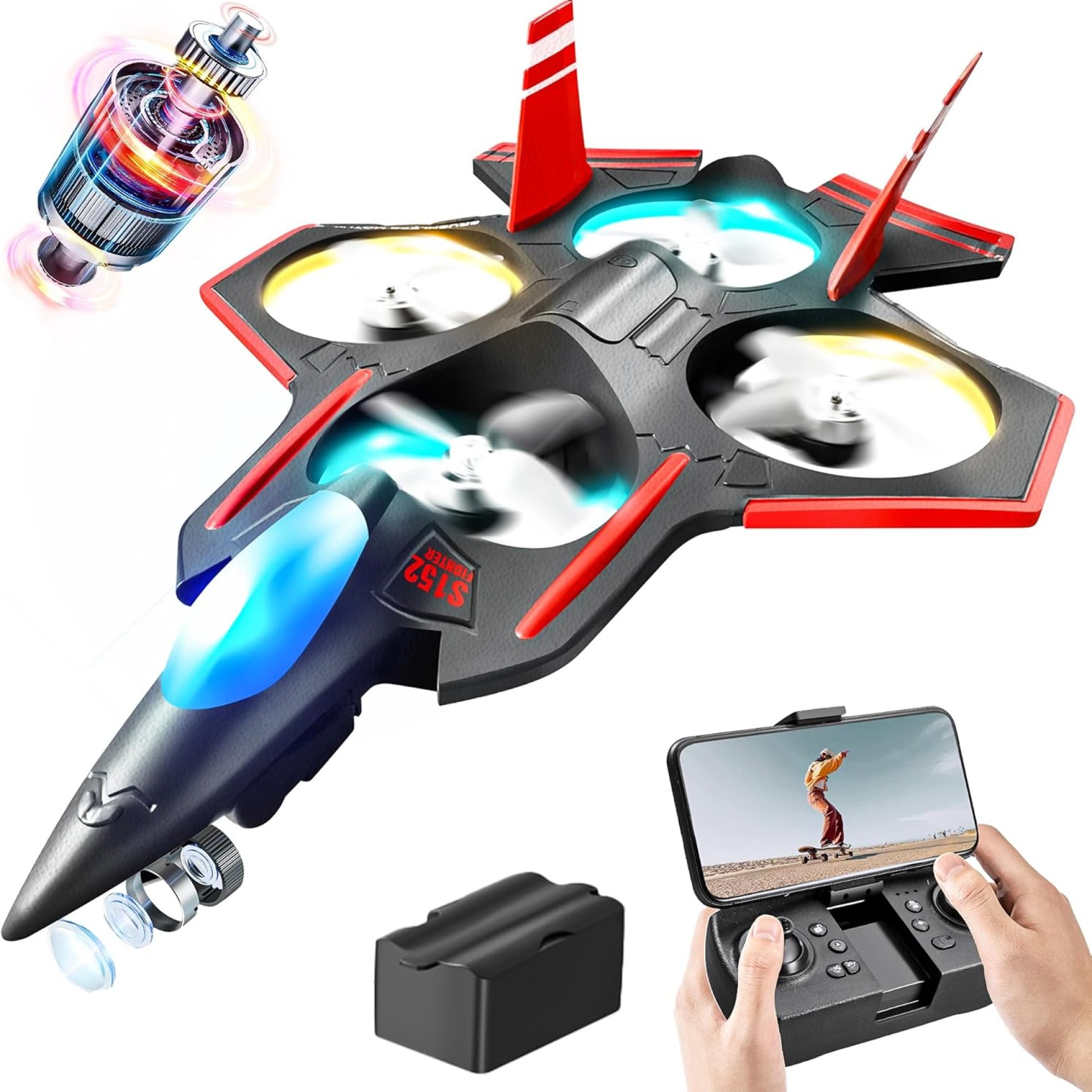 BEZGAR Brushless RC Plane with Camera | 2.4GHZ Remote Control Airplane, 6-axis Gyro Drones for Kids, RC Helicopter, 360°Flip Jet Fighter for Beginners with LED Navigation Lights BEZGAR Brushless RC Plane with Camera | 2.4GHZ Remote Control Airplane, 6-axis Gyro Drones for Kids, RC Helicopter, 360°Flip Jet Fighter for Beginners with LED Navigation Lights