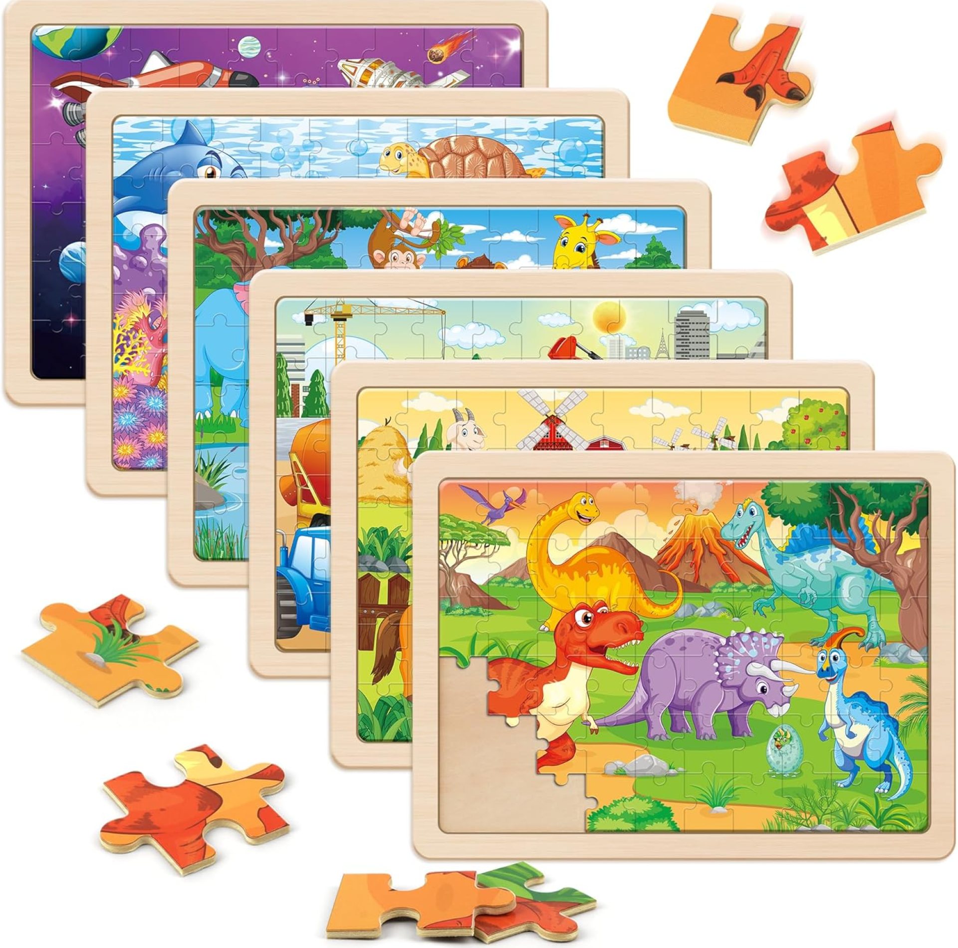 SYNARRY Wooden Puzzles for Kids Ages 4-6, 6 Packs 60 PCs Jigsaw Puzzles Preschool Educational Toys Gifts for Children Ages 4-8, Kids Puzzle for 4+ Year Olds Boys Girls SYNARRY Wooden Puzzles for Kids Ages 4-6, 6 Packs 60 PCs Jigsaw Puzzles Preschool Educational Toys Gifts for Children Ages 4-8, Kids Puzzle for 4+ Year Olds Boys Girls