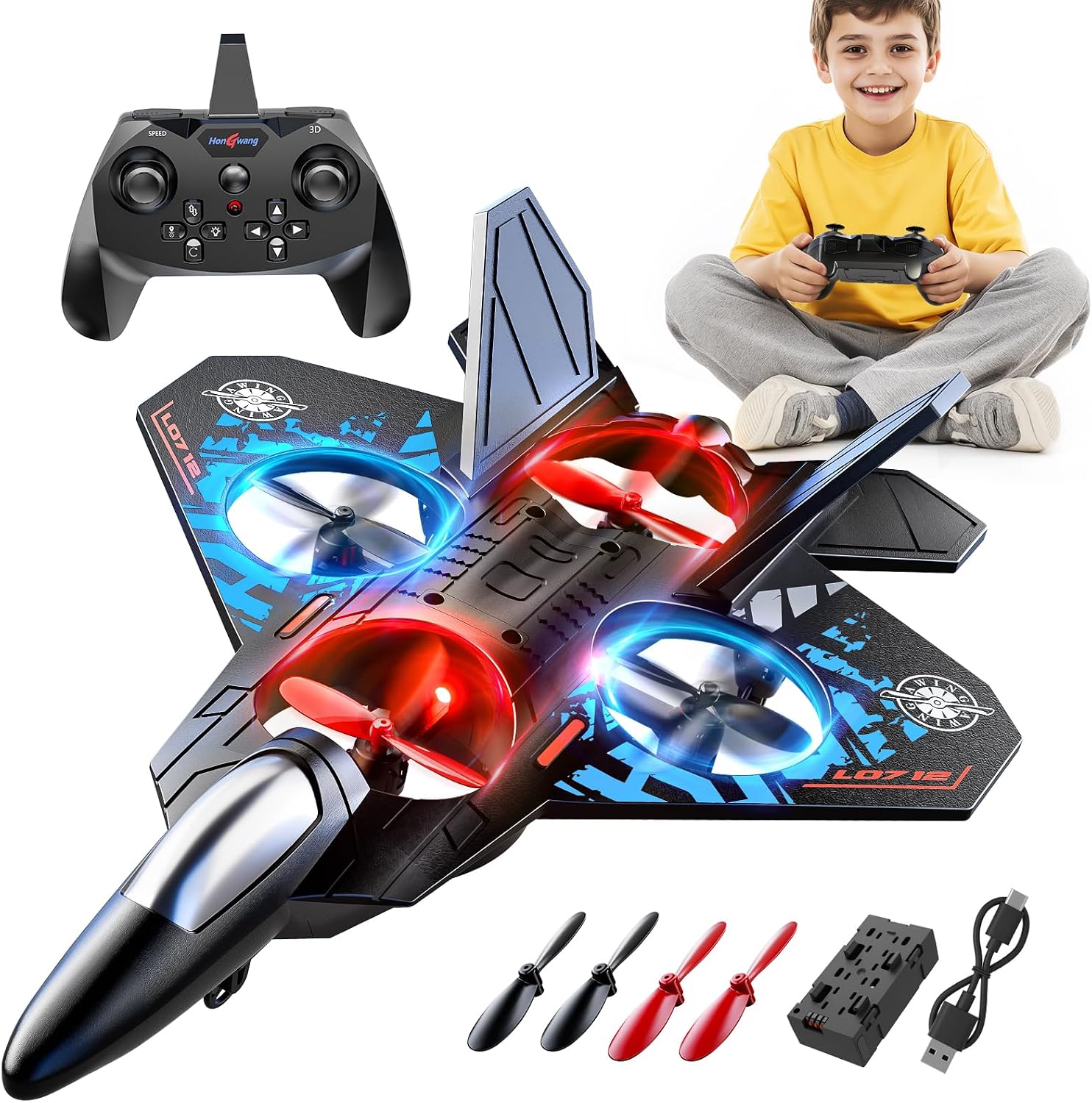 Foam Remote Control Airplane for Kids 8-12, 2.4 GHz RC Plane with Colorful Lights, 360° Flips & Stunt Roll, RC Airplane Toy for Boys and Girls Ages 8-16, Gift for Kids and Adults Foam Remote Control Airplane for Kids 8-12, 2.4 GHz RC Plane with Colorful Lights, 360° Flips & Stunt Roll, RC Airplane Toy for Boys and Girls Ages 8-16, Gift for Kids and Adults