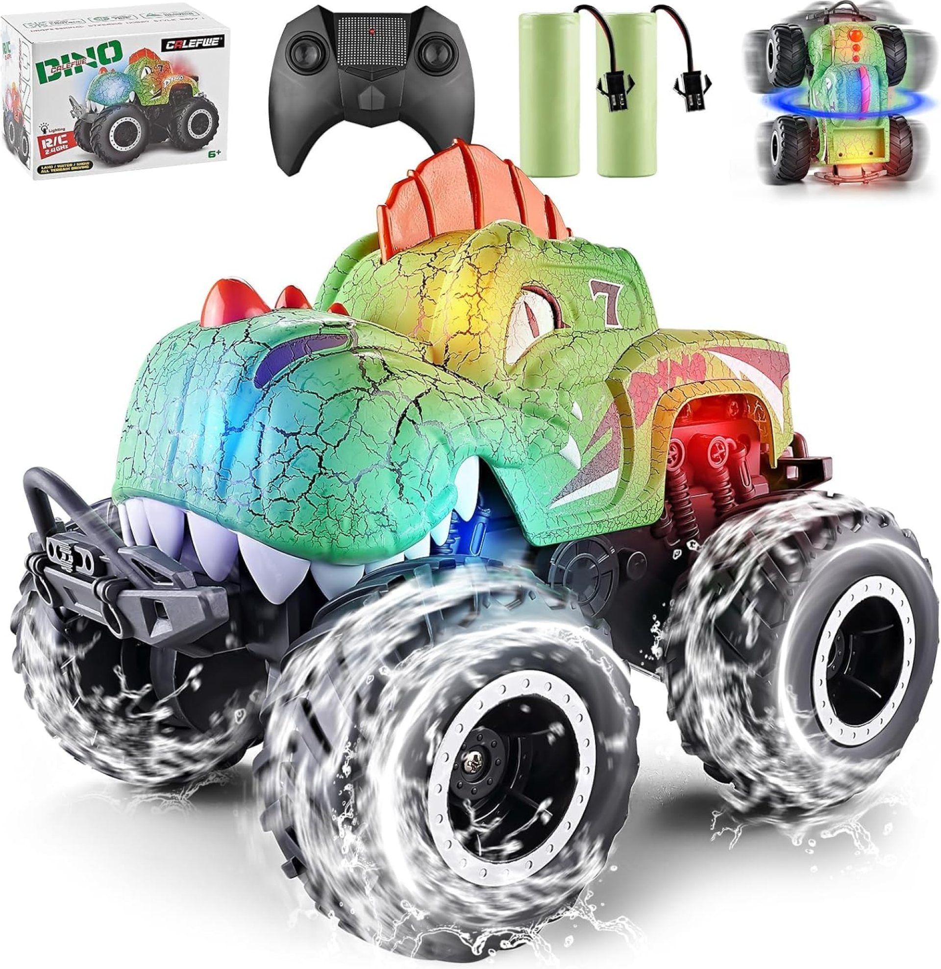 Amphibious Remote Control Car, 1:20 Waterproof Dinosaur Monster Trucks for Boys Age 4-7, 2.4GHz All Terrain RC Cars with 2 Batteries, 360° Rotating Stunt RC Car Toy Birthday Gift for Kids 3-5 Amphibious Remote Control Car, 1:20 Waterproof Dinosaur Monster Trucks for Boys Age 4-7, 2.4GHz All Terrain RC Cars with 2 Batteries, 360° Rotating Stunt RC Car Toy Birthday Gift for Kids 3-5