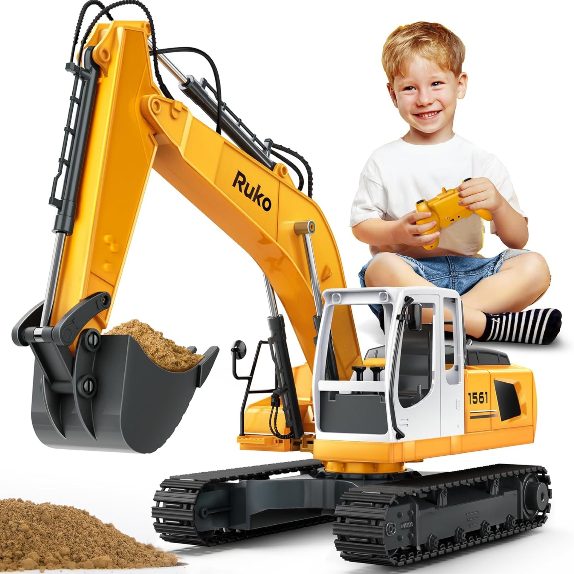 Ruko 1561 RC Excavator 3 in 1 Construction Toys for Boys, 17 Channel Remote Control Vehicles with Grab Alloy Shovel Drill, Realistic Lights & Sounds Digger Sandbox Gifts for 6-14 Years Kids Adults Ruko 1561 RC Excavator 3 in 1 Construction Toys for Boys, 17 Channel Remote Control Vehicles with Grab Alloy Shovel Drill, Realistic Lights & Sounds Digger Sandbox Gifts for 6-14 Years Kids Adults