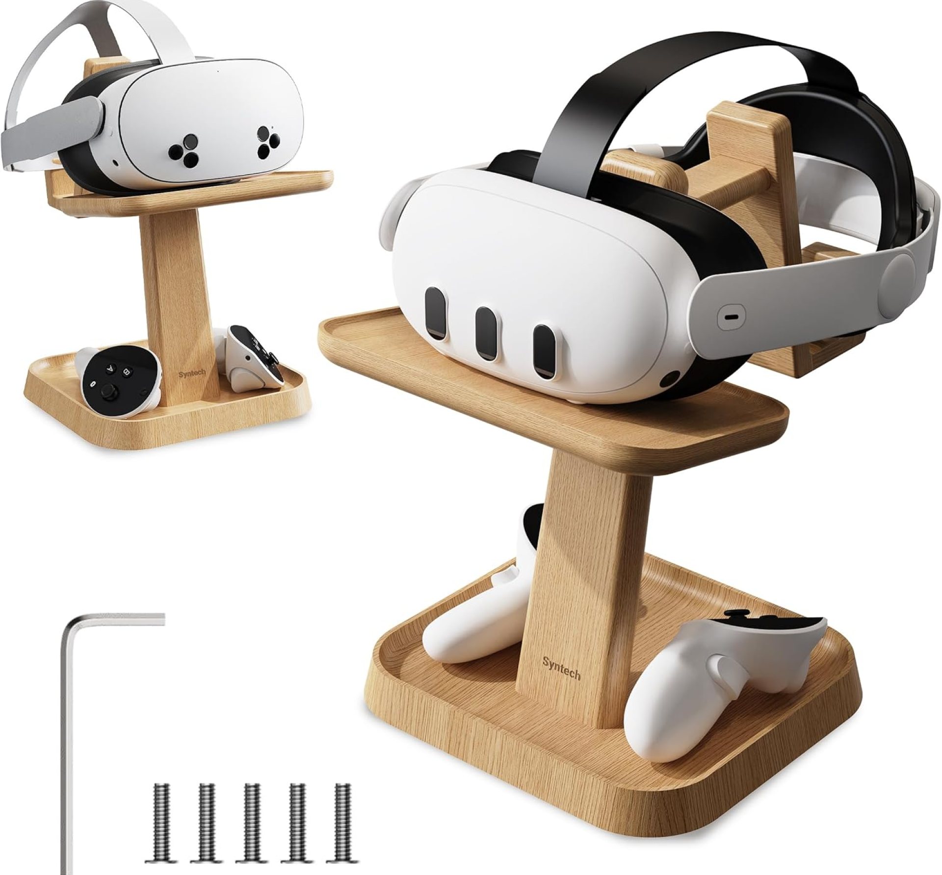 Syntech VR Stand Wood Compatible with Meta Quest 3s/3/2/VisionPro/Pico 4, Universal Quest3 Stand Holder with Storage Base for VR Accessories, Gaming Headset with Elite Strap Syntech VR Stand Wood Compatible with Meta Quest 3s/3/2/VisionPro/Pico 4, Universal Quest3 Stand Holder with Storage Base for VR Accessories, Gaming Headset with Elite Strap