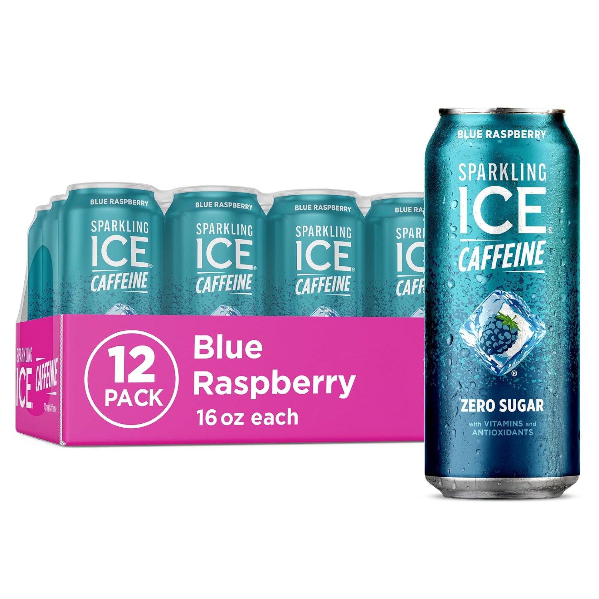 Sparkling Ice Caffeine Blue Raspberry Sparkling Water with Caffeine, Zero Sugar, with Antioxidants and Vitamins,16 fl oz Cans (Pack Of 12) Sparkling Ice Caffeine Blue Raspberry Sparkling Water with Caffeine, Zero Sugar, with Antioxidants and Vitamins,16 fl oz Cans (Pack Of 12)
