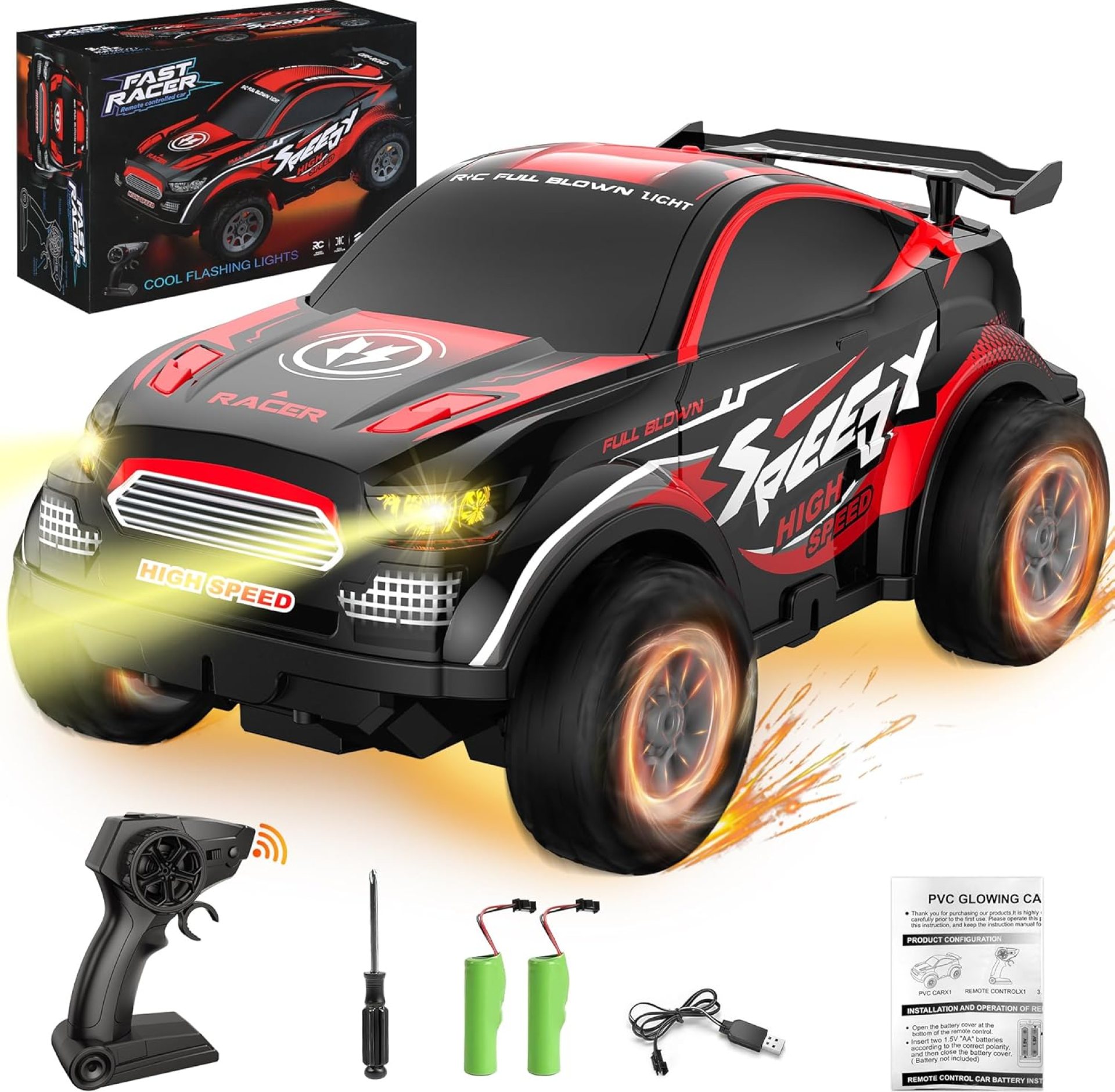 Remote Control Car with Headlight and Light-up Shell for Kids,15 KM/H High Speed 4WD RC Car with 2 Rechargeable Batteries, 2.4Ghz Remote Control Truck Toys for Boy and Girl Birthday Gift Remote Control Car with Headlight and Light-up Shell for Kids,15 KM/H High Speed 4WD RC Car with 2 Rechargeable Batteries, 2.4Ghz Remote Control Truck Toys for Boy and Girl Birthday Gift