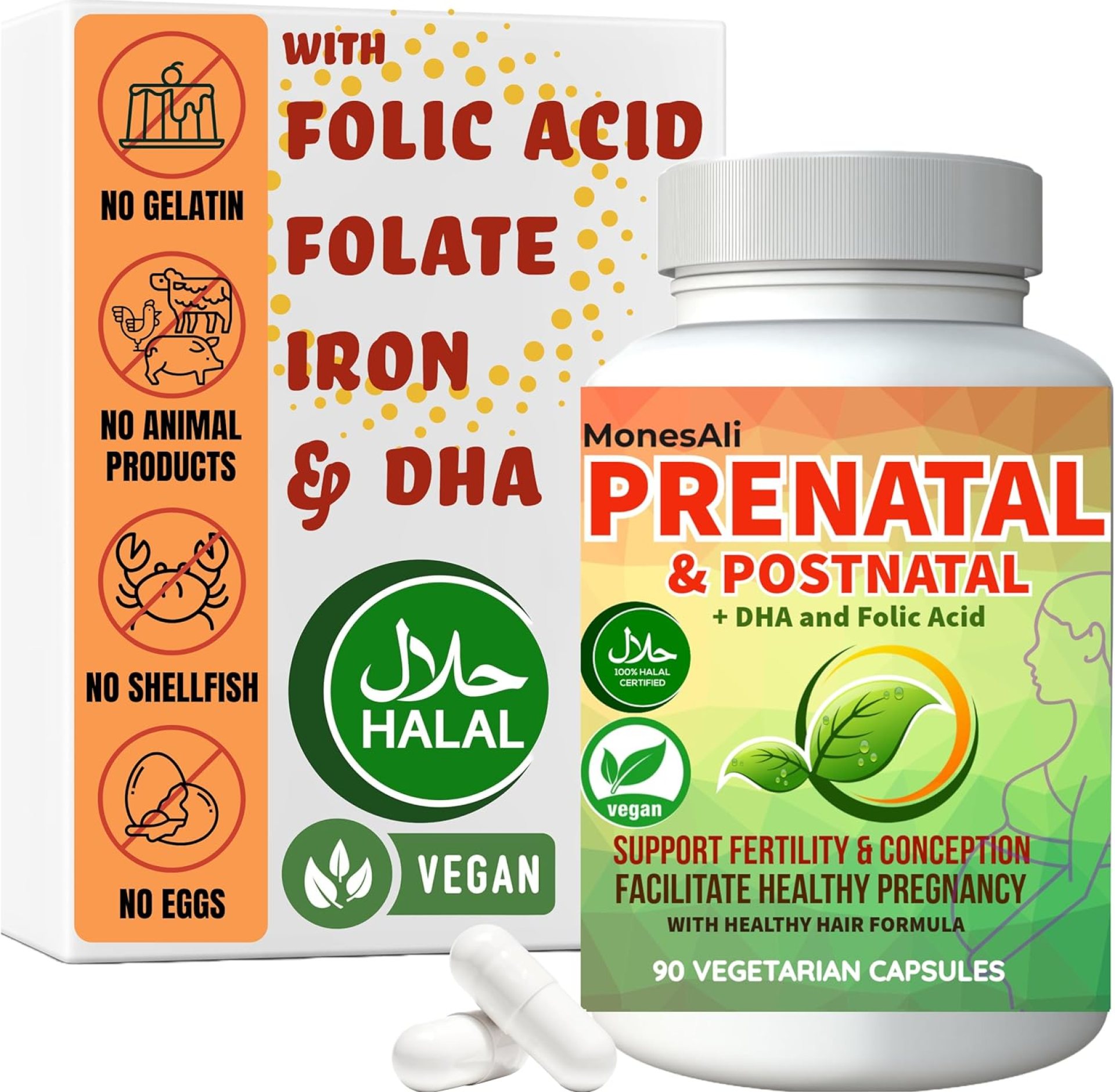90 Capsules, Multivitamin Vitamins for Women, Halal Prenatal Vitamins for Women, Supplements with DHA and Folic Acid, Vegan and Gelatin Free Vitamins, Womens prenatal multivitamin 90 Capsules, Multivitamin Vitamins for Women, Halal Prenatal Vitamins for Women, Supplements with DHA and Folic Acid, Vegan and Gelatin Free Vitamins, Womens prenatal multivitamin