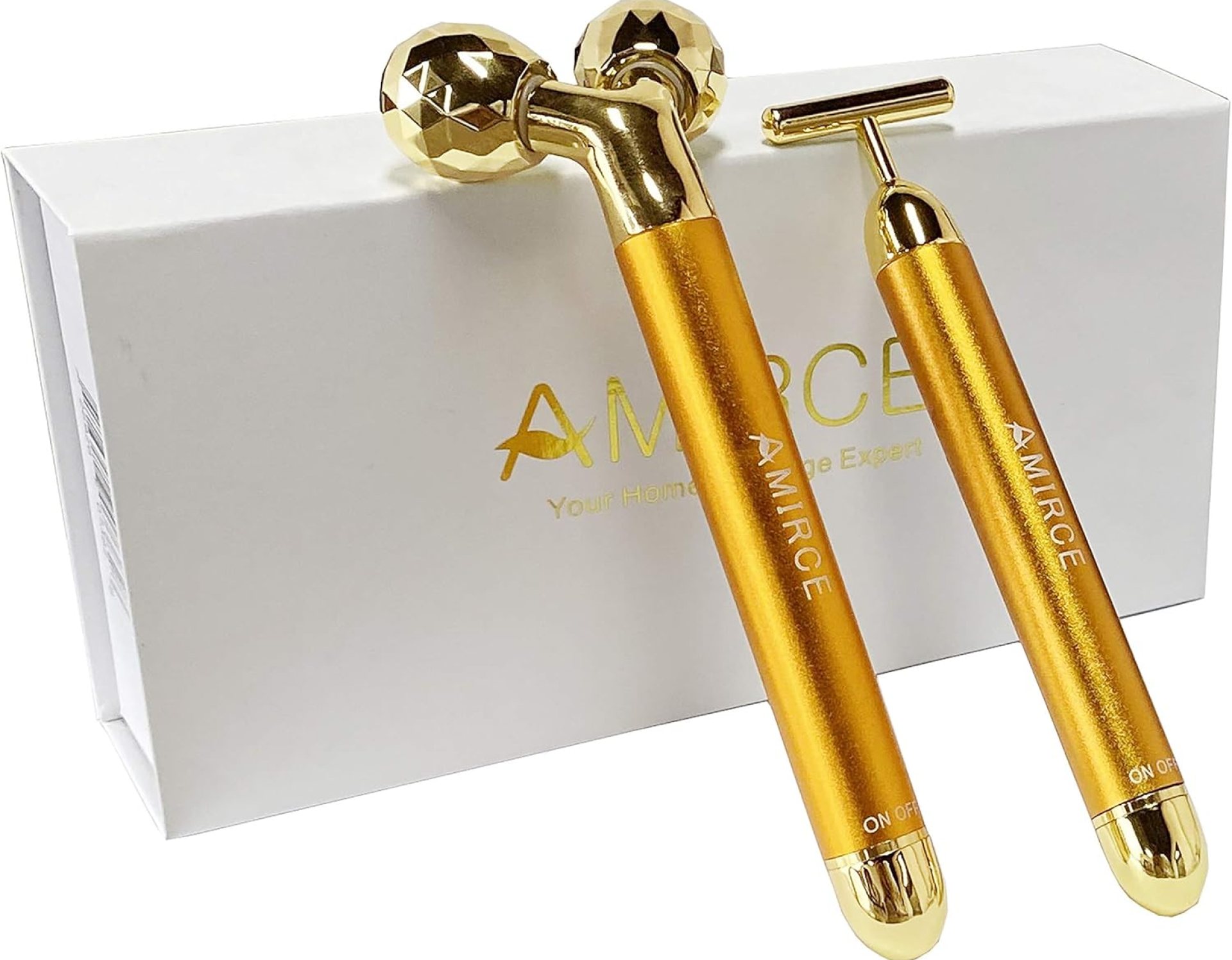 Amirce Face Massager Roller Golden 3D Roller Electric Facial Roller and T Shape Facial Roller Massager Kit Face Rollers Amirce Face Massager Roller Golden 3D Roller Electric Facial Roller and T Shape Facial Roller Massager Kit Face Rollers