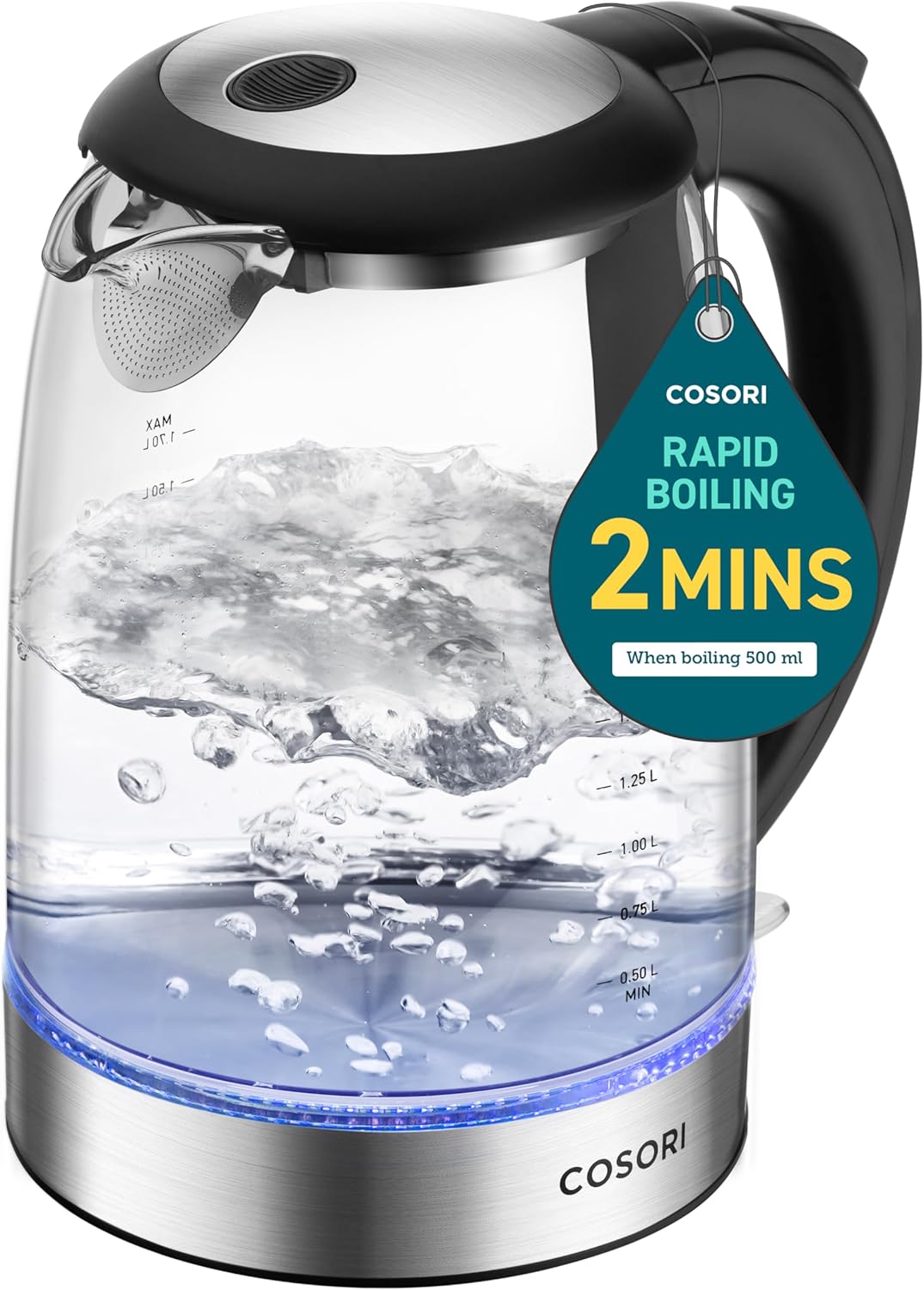 Cosori Electric Kettle, No Plastic Filter & Spout, Stainless Steel Inner Lid, Tea Kettle & Hot Water Boiler For Coffee & Tea, Water Heater & Teapot, Automatic Shut Off, Black, 1.7L/1500W Cosori Electric Kettle, No Plastic Filter & Spout, Stainless Steel Inner Lid, Tea Kettle & Hot Water Boiler For Coffee & Tea, Water Heater & Teapot, Automatic Shut Off, Black, 1.7L/1500W